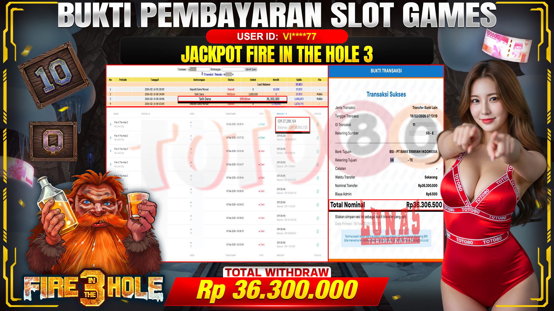 🎉 TOTO80 – JACKPOT SLOT FIRE IN THE HOLE 3  RP. 36,300,000,- TELAH DIBAYARKAN! 🎉