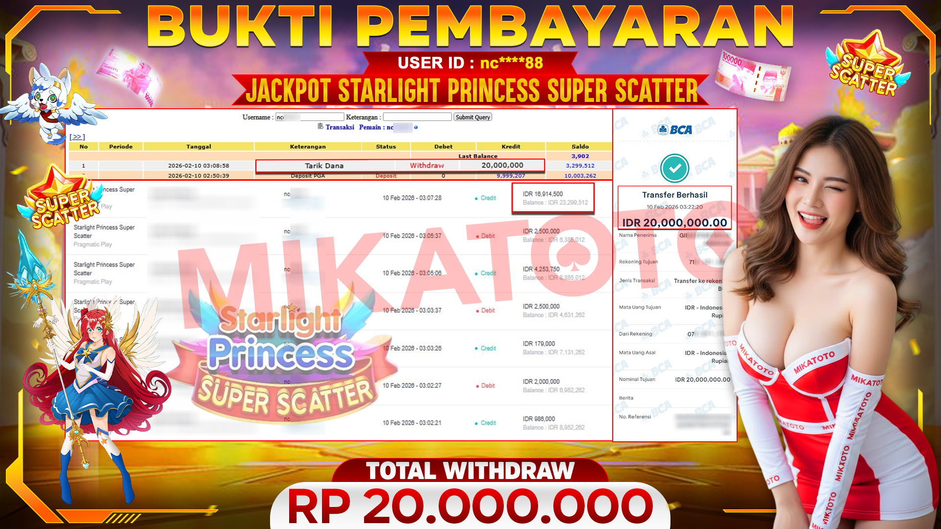 🏆 SELAMAT KEPADA PEMENANG JACKPOT DI Starlight Princess Super Scatter - Pragmatic Play 20,000,000🏆