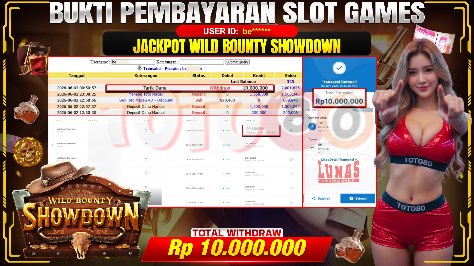 💰🎉  TOTO80 – JACKPOT SLOT WILD BOUNTY SHOWDOWN RP. 10,000,000- TELAH DIBAYARKAN! 💰🎉 