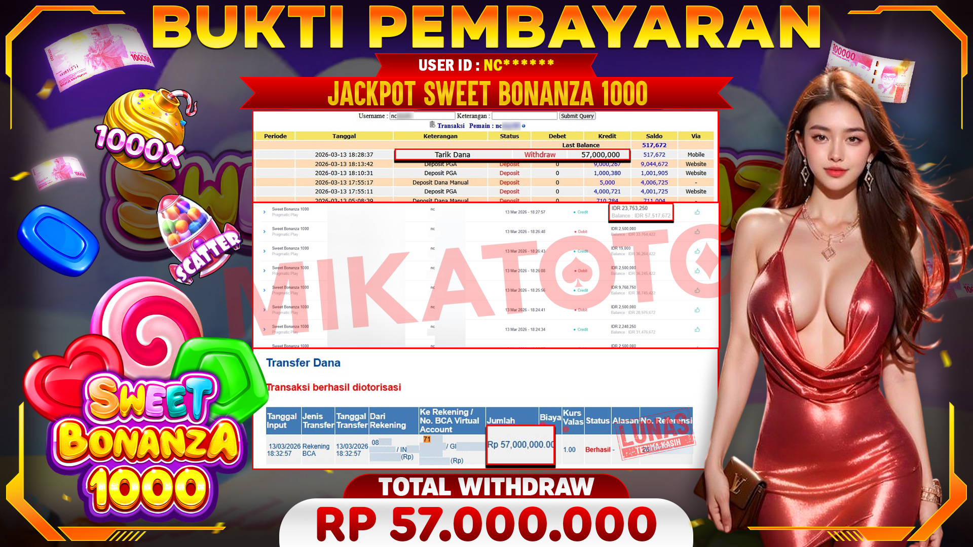 🏆 SELAMAT KEPADA PEMENANG JACKPOT DI Sweet Bonanza 1000 - Pragmatic Play 57,000.000🏆