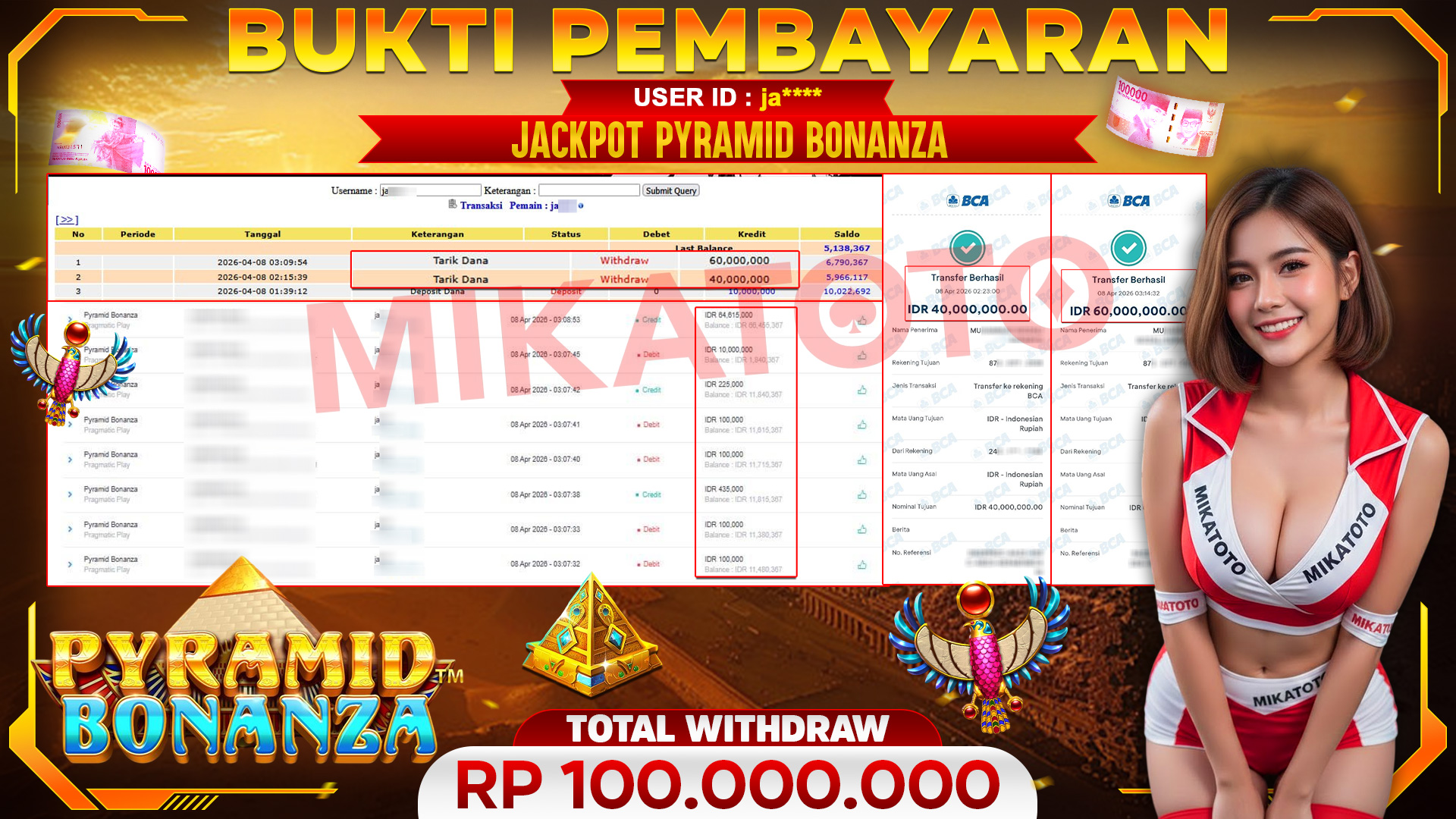 🏆 SELAMAT KEPADA PEMENANG JACKPOT DI Pyramid Bonanza - Pragmatic Play 100,000,000🏆