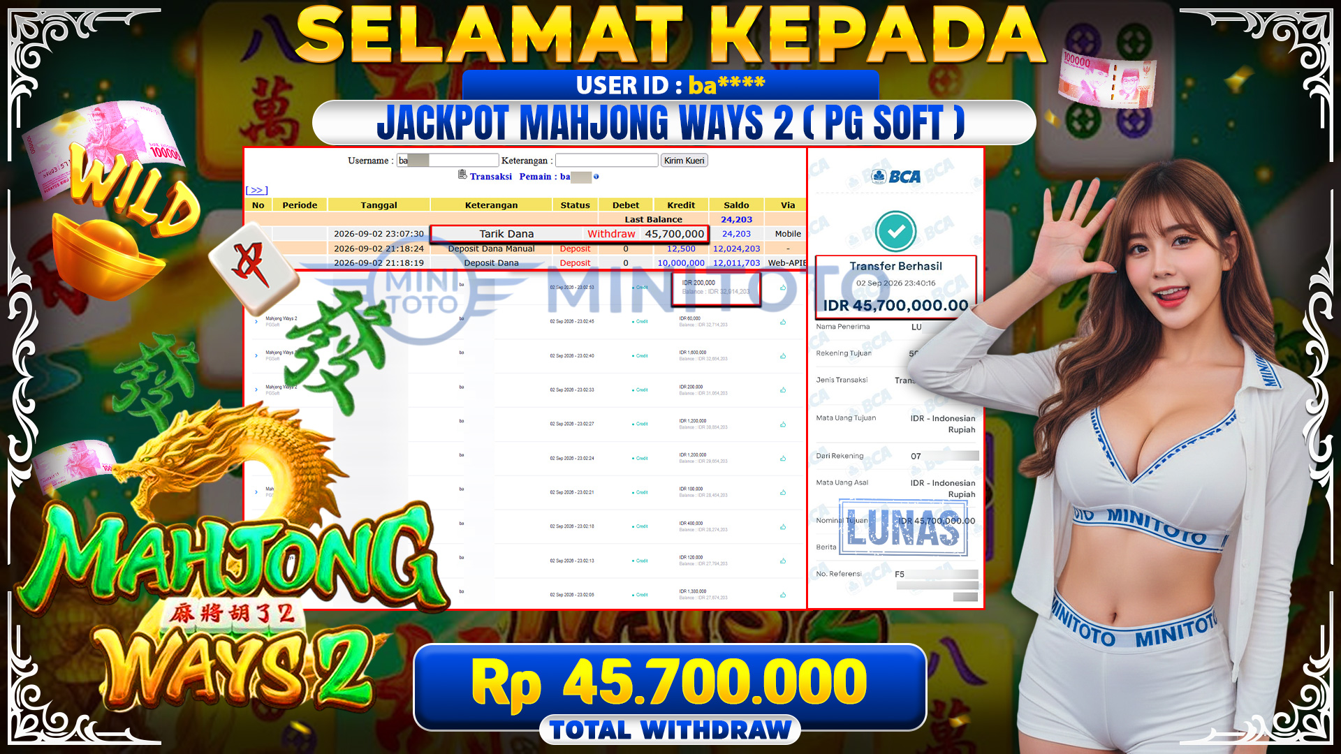 BUKTI JACKPOT SLOT Mahjong Ways 2 PGSoft