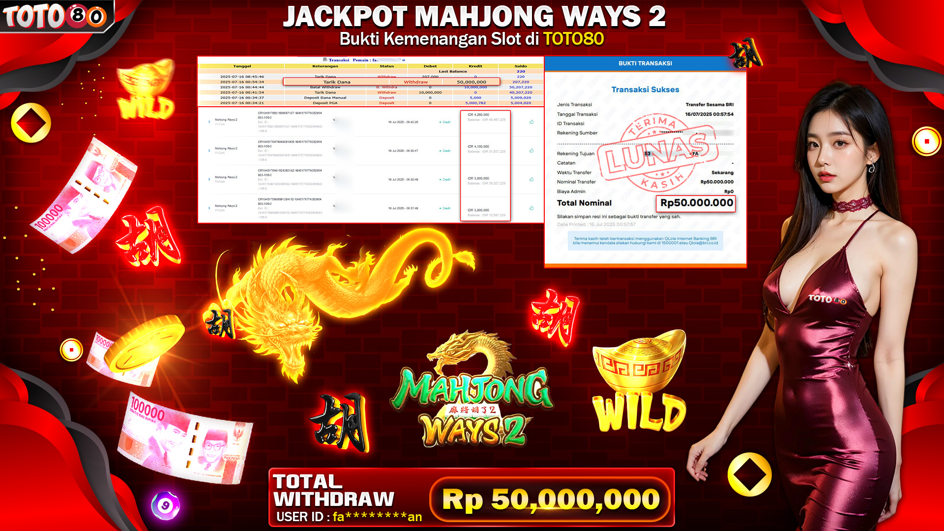 🎉 TOTO80 – JACKPOT SLOT MAHJONG WAYS 2 RP.50,000,000,- TELAH DIBAYARKAN! 🎉