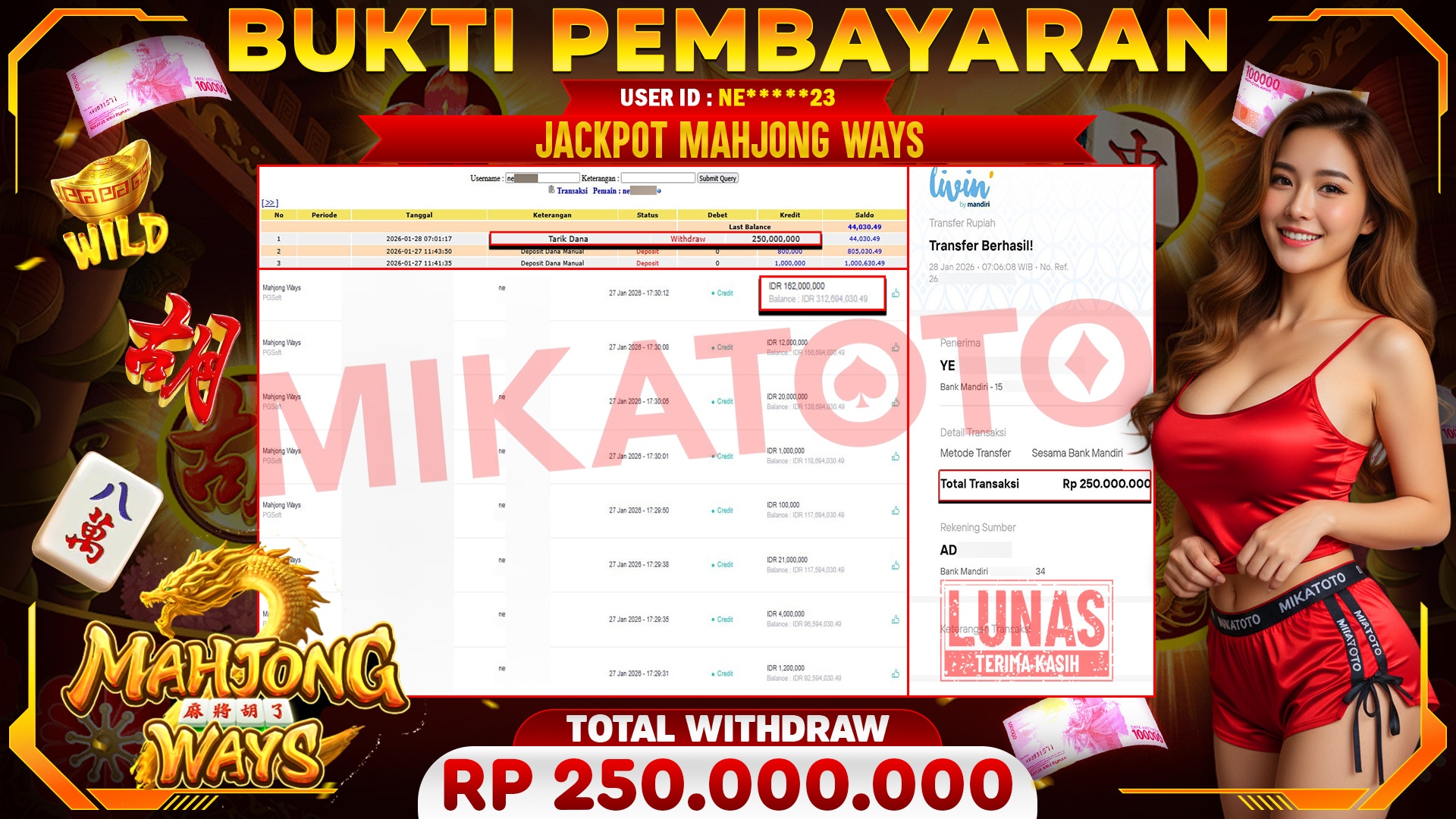 🏆 SELAMAT KEPADA PEMENANG JACKPOT DI Mahjong Ways - PGSoft 250,000,000🏆