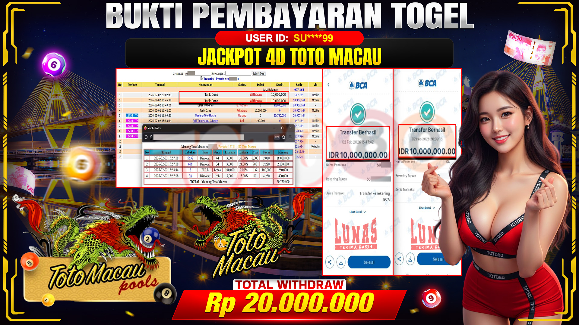 🎉 TOTO80 – JACKPOT TOGEL TOTO MACAU 4D RP. 20,000,000,- TELAH DIBAYARKAN! 🎉