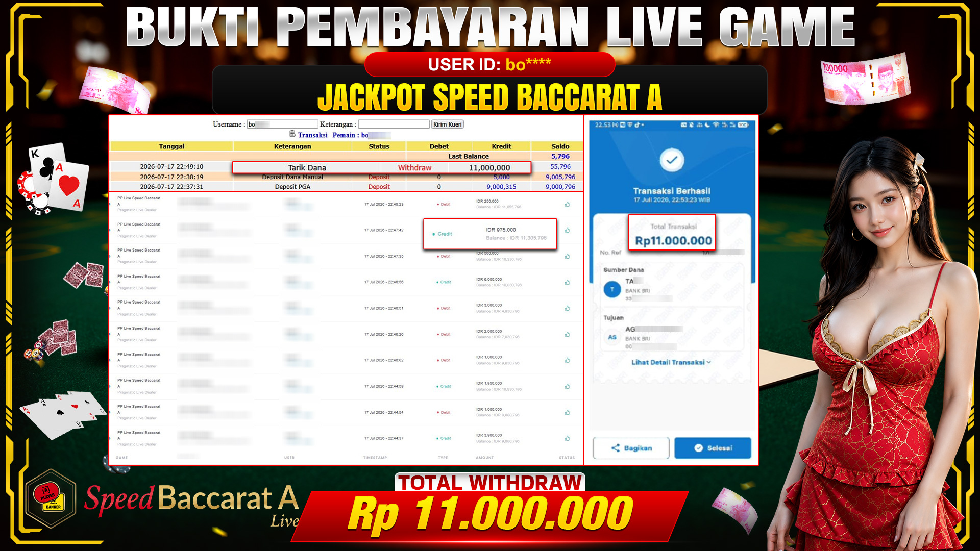 💰🎉 TOTO80 – JACKPOT PP LIVE SPEED BACCARAT A RP. 11,000,000,- TELAH DIBAYARKAN!💰🎉