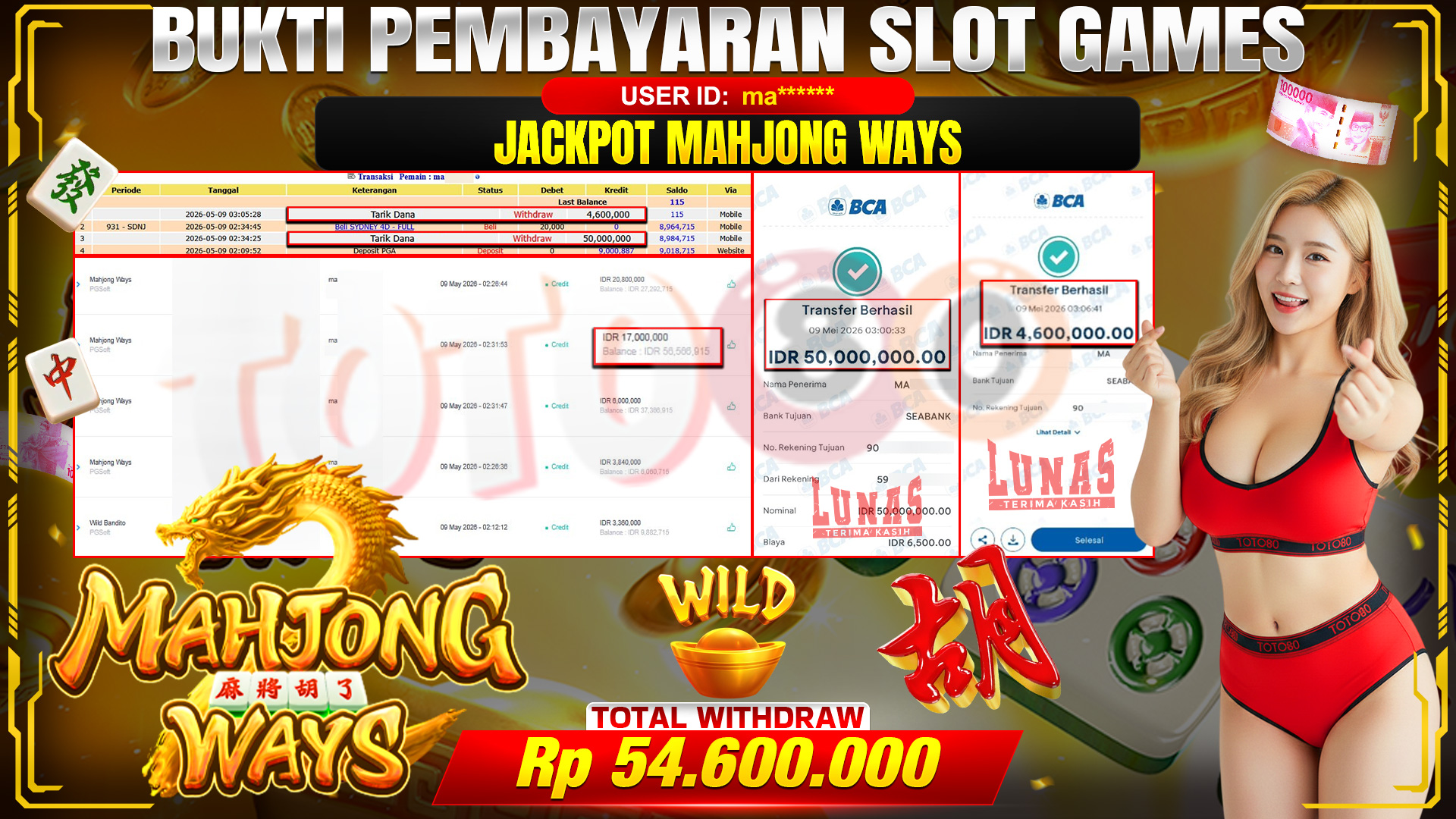 💰🎉 TOTO80 – JACKPOT SLOT MAHJONG WAYS RP. 54,6000,000,- TELAH DIBAYARKAN!💰🎉