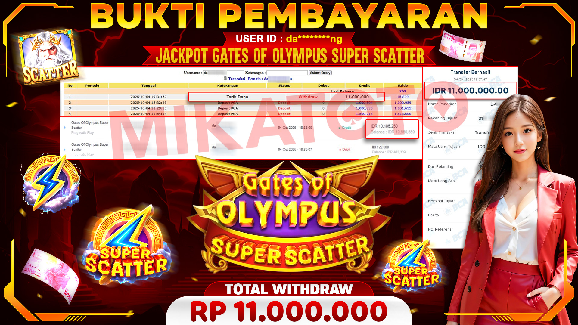 🏆 SELAMAT KEPADA PEMENANG JACKPOT DI Gates Of Olympus Super Scatter - Pragmatic Play 11,000,000🏆