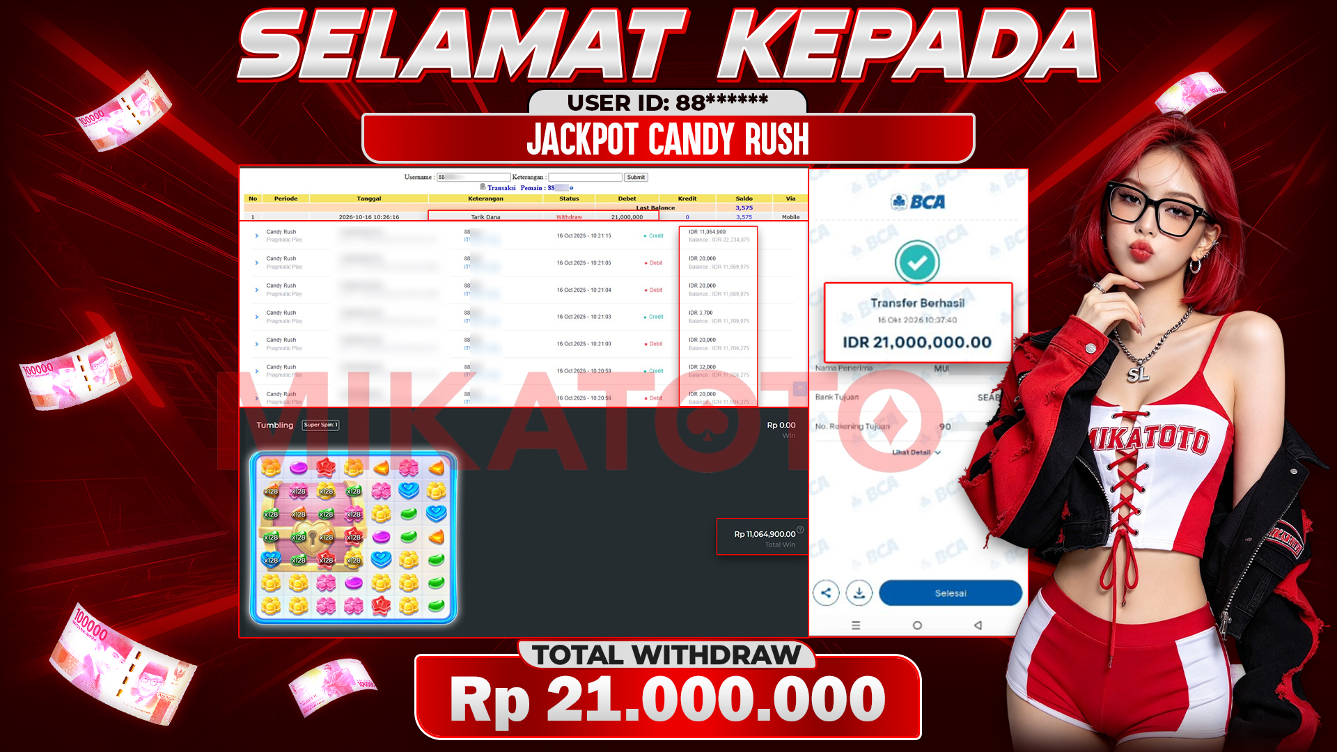 🏆 SELAMAT KEPADA PEMENANG JACKPOT DI Candy Rush - Pragmatic Play 21,000,000🏆