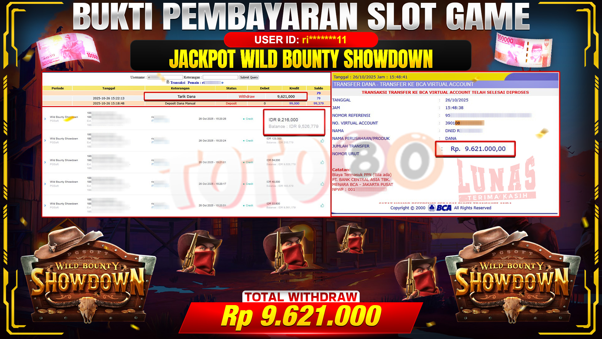 🎉 TOTO80 – JACKPOT SLOT WILD BOUNTY SHOWDOWN RP.9.621.000,- TELAH DIBAYARKAN! 🎉