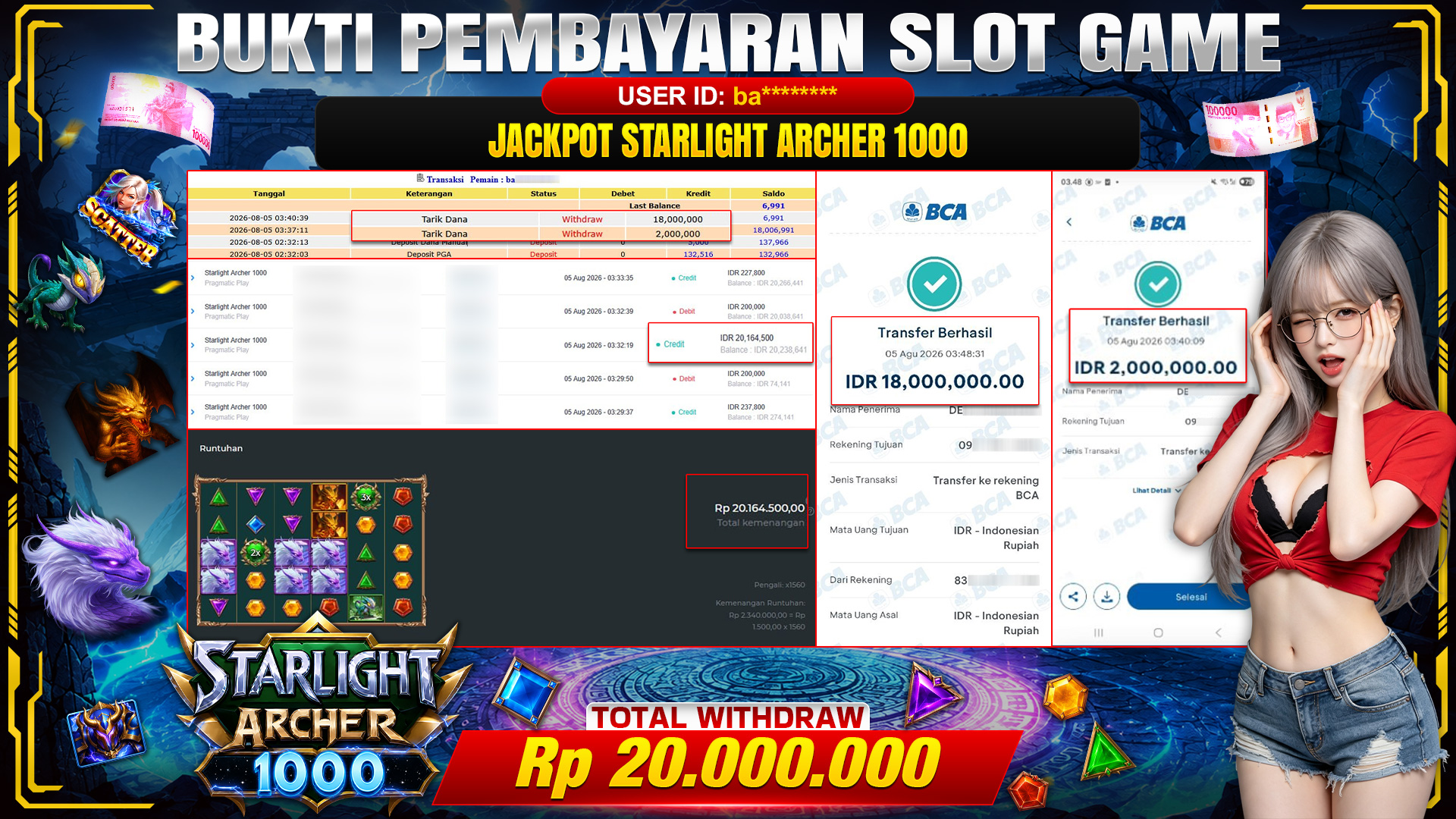 💰🎉 TOTO80 – JACKPOT SLOT STARLIGHT ARCHER 1000 RP. 20,000,000,- TELAH DIBAYARKAN!💰🎉