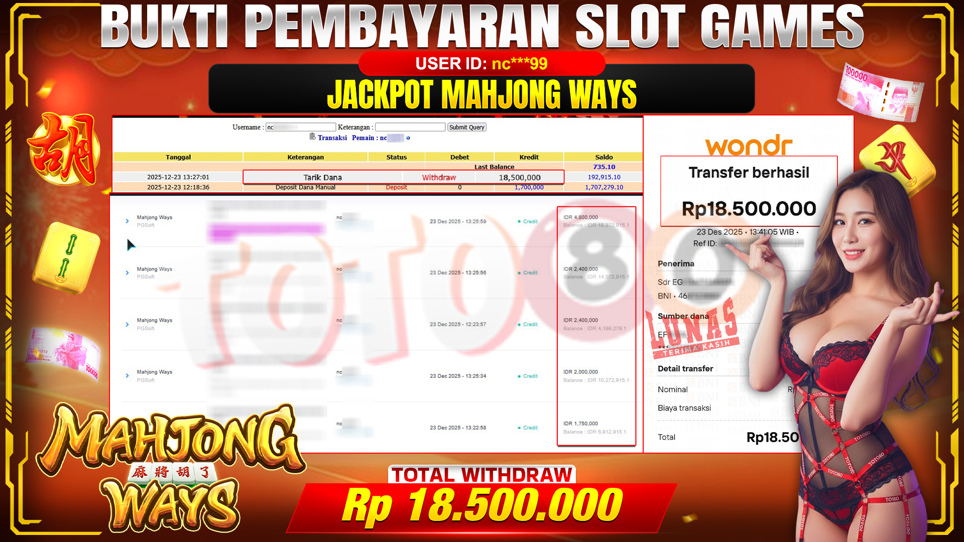 🎉 TOTO80 – JACKPOT SLOT MAHJONG WAYS  RP. 18,500,000,- TELAH DIBAYARKAN! 🎉