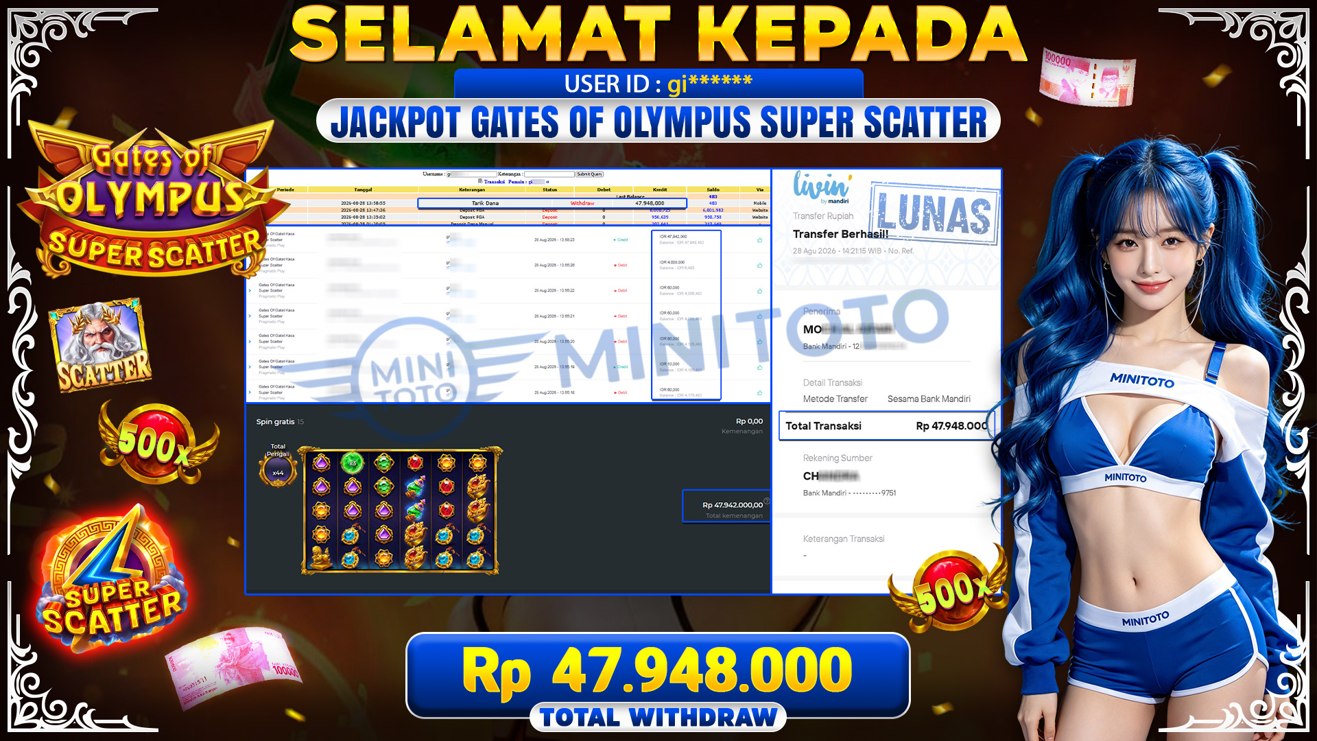 BUKTI JACKPOT GATES OF OLYMPUS SUPER SCATTER- PRAGMATIC PLAY