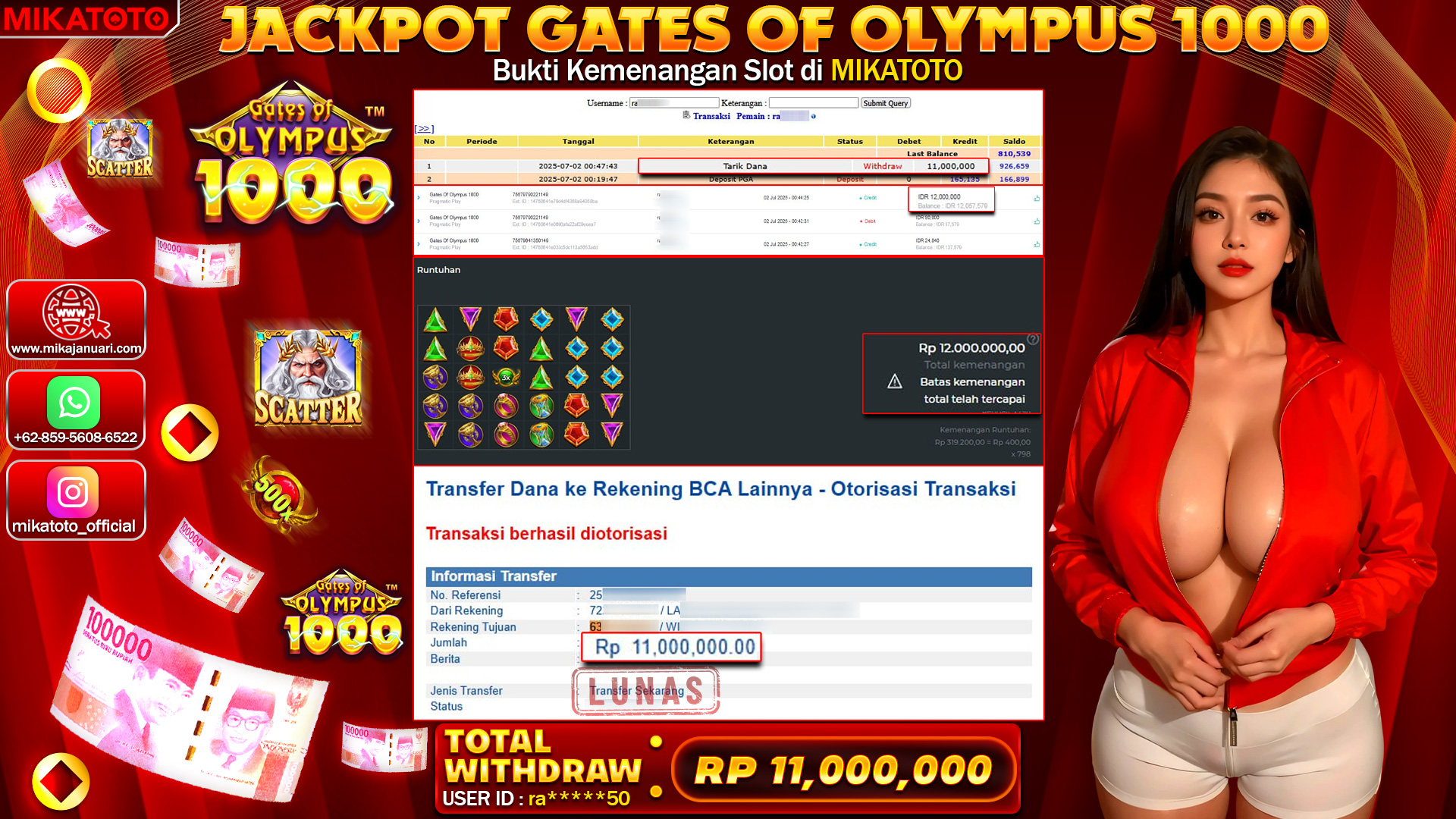 🏆 SELAMAT KEPADA PEMENANG JACKPOT DI Gates Of Olympus 1000 11,000,000🏆