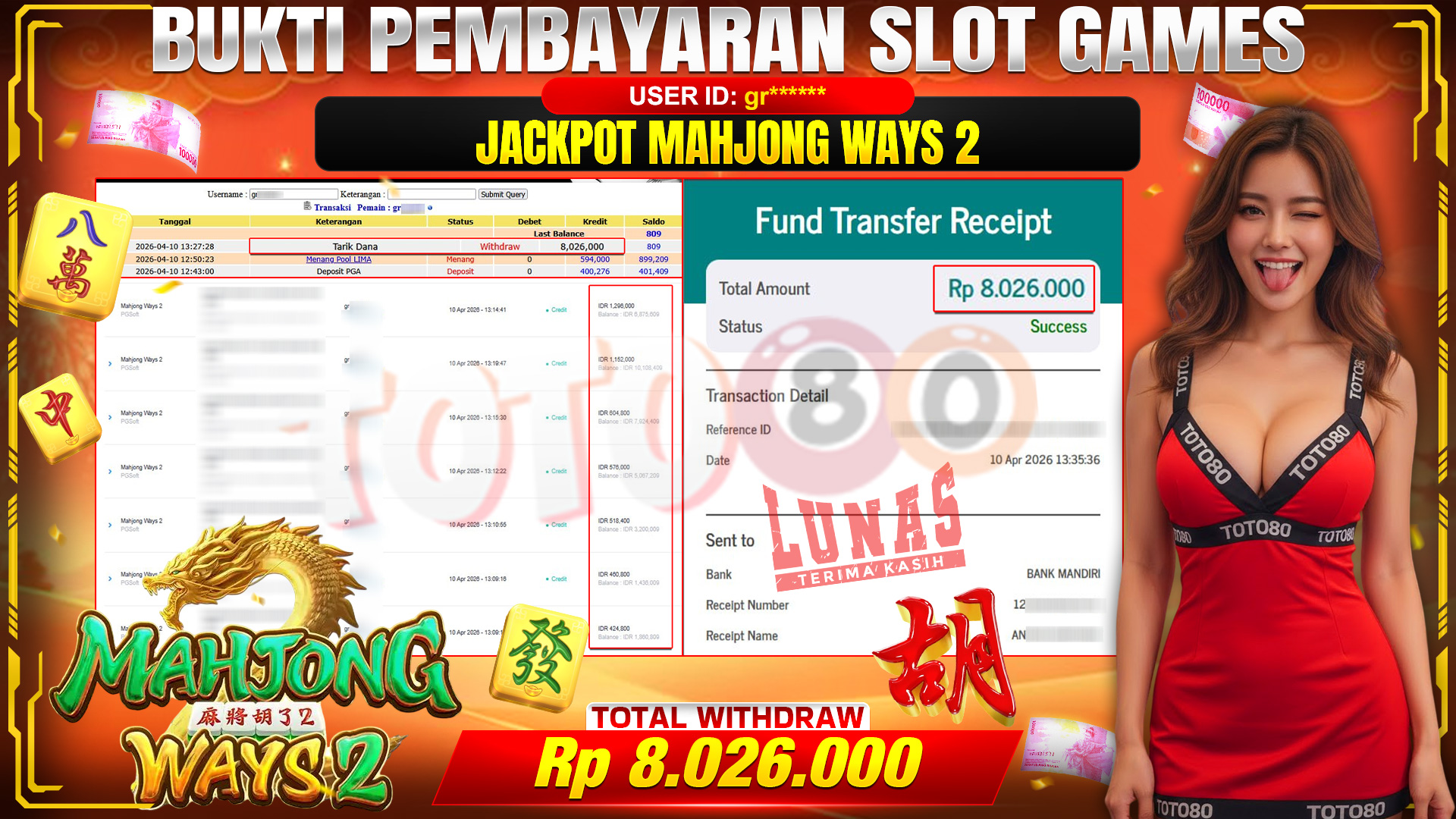 💰🎉 TOTO80 – JACKPOT SLOT MAHJONG WAYS 2 RP. 8,026,000,- TELAH DIBAYARKAN!💰🎉
