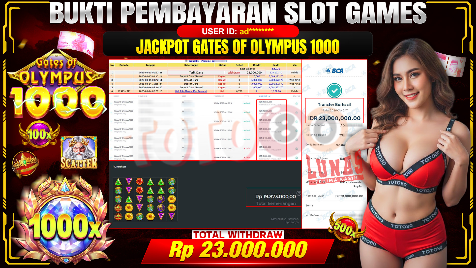 💰🎉 TOTO80 – JACKPOT SLOT GATES OF OLIMPUS 1000  RP. 23,000,000,- TELAH DIBAYARKAN!💰🎉