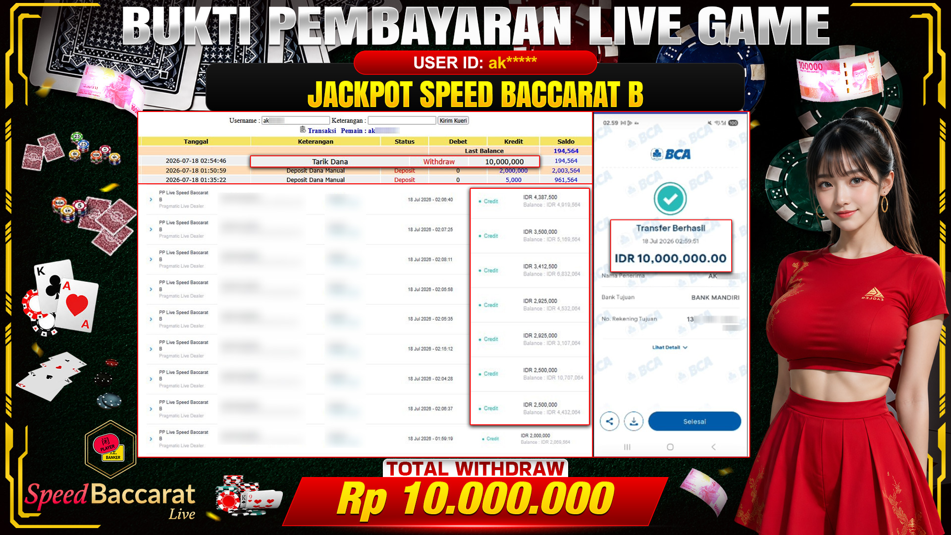💰🎉 TOTO80 – JACKPOT PP LIVE SPEED BACCARAT B RP. 10,000,000,- TELAH DIBAYARKAN!💰🎉