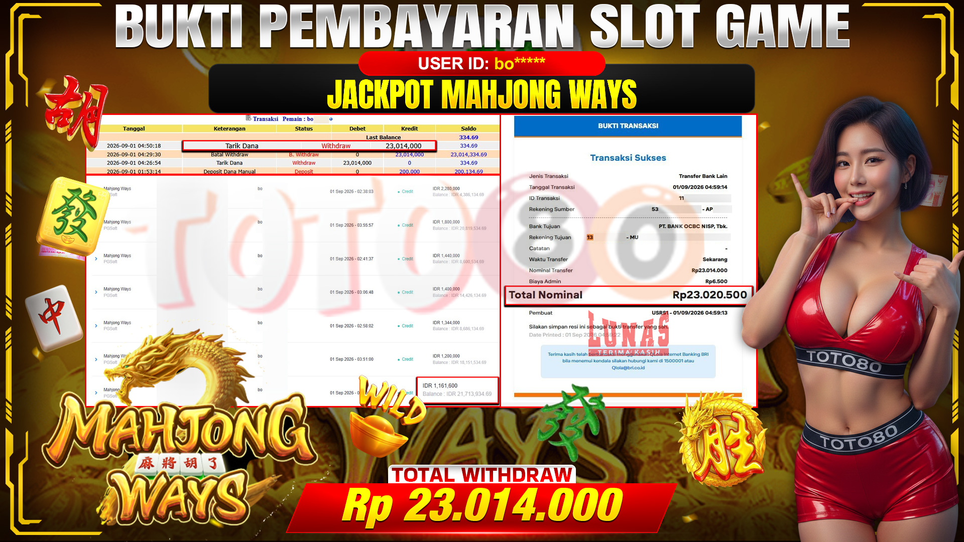 💰🎉 TOTO80 – JACKPOT SLOT MAHJONG  WAYS  RP. 23,014,000,-  TELAH DIBAYARKAN!💰🎉