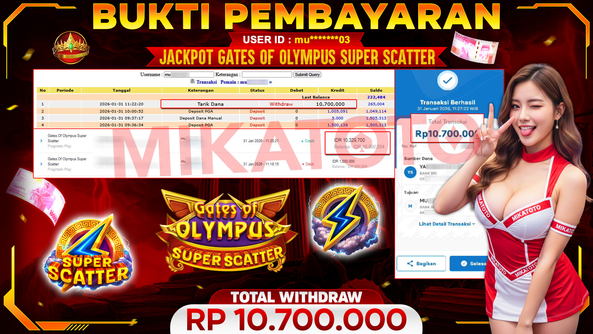 🏆 SELAMAT KEPADA PEMENANG JACKPOT DI Gates Of Olympus Super Scatter - Pragmatic 10,700,000🏆