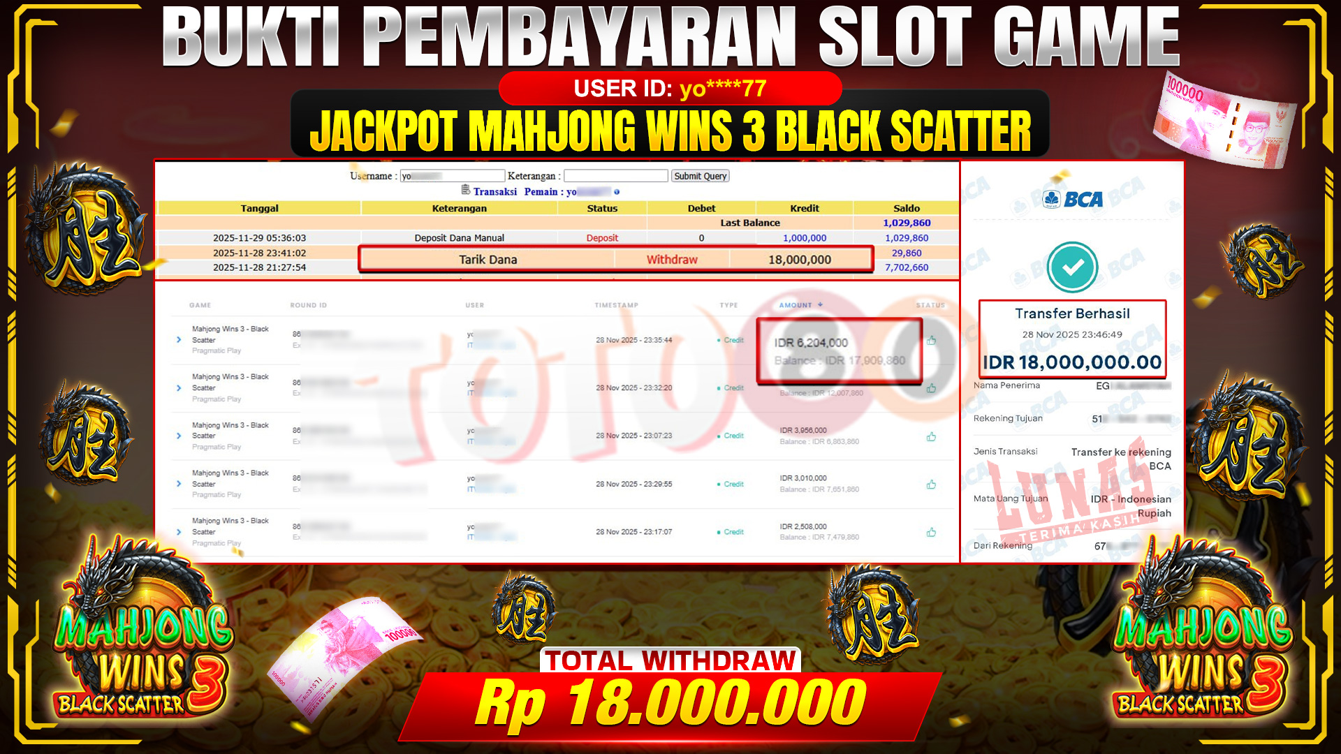 🎉 TOTO80 – JACKPOT SLOT MAHJONG WINS 3 BLACK SCATTER RP.18.000.000,- TELAH DIBAYARKAN! 🎉