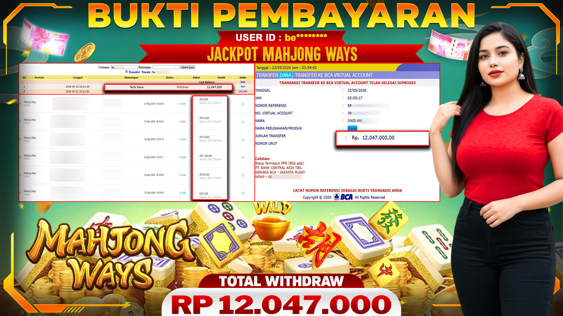 🏆 SELAMAT KEPADA PEMENANG JACKPOT DI Mahjong Ways - PGSoft 12,047,000🏆
