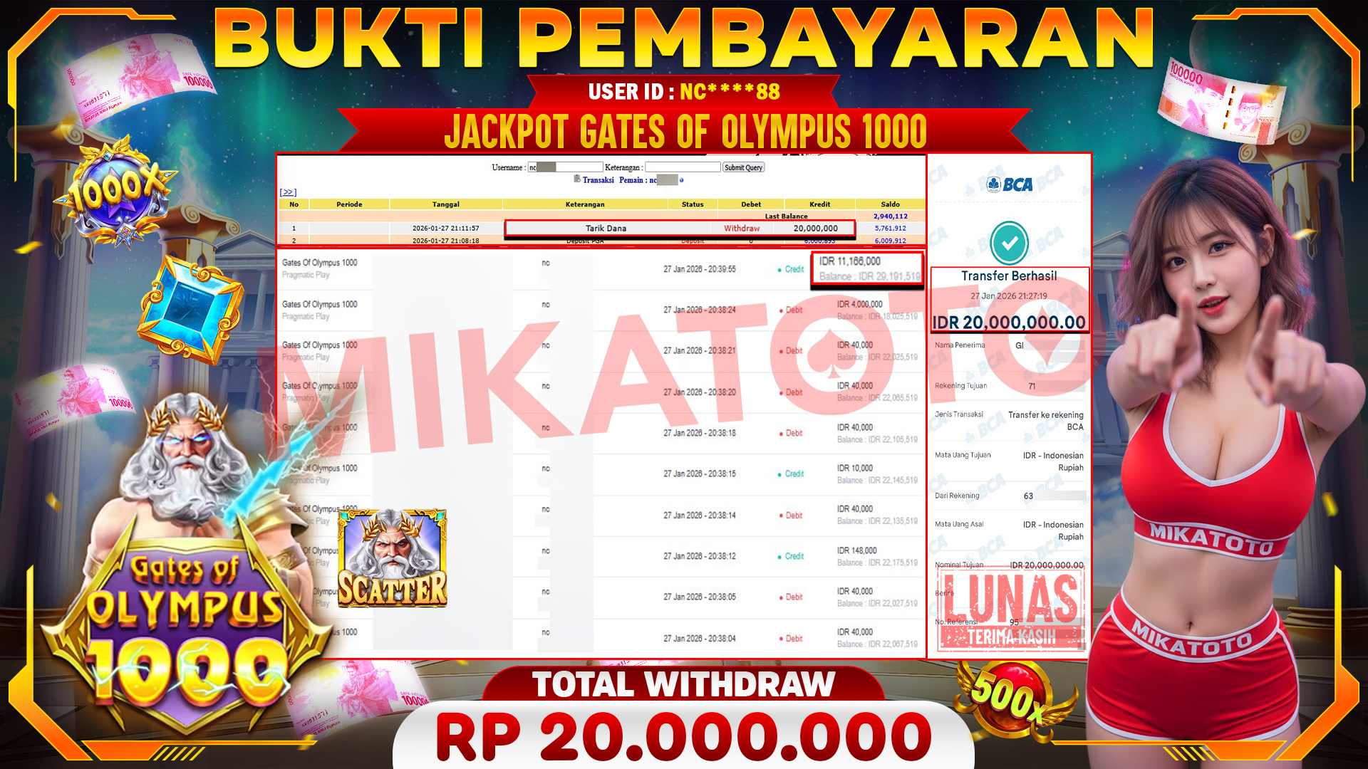 🏆 SELAMAT KEPADA PEMENANG JACKPOT DI Gates Of Olympus 1000 - Pragmatic Play 20,000,000🏆