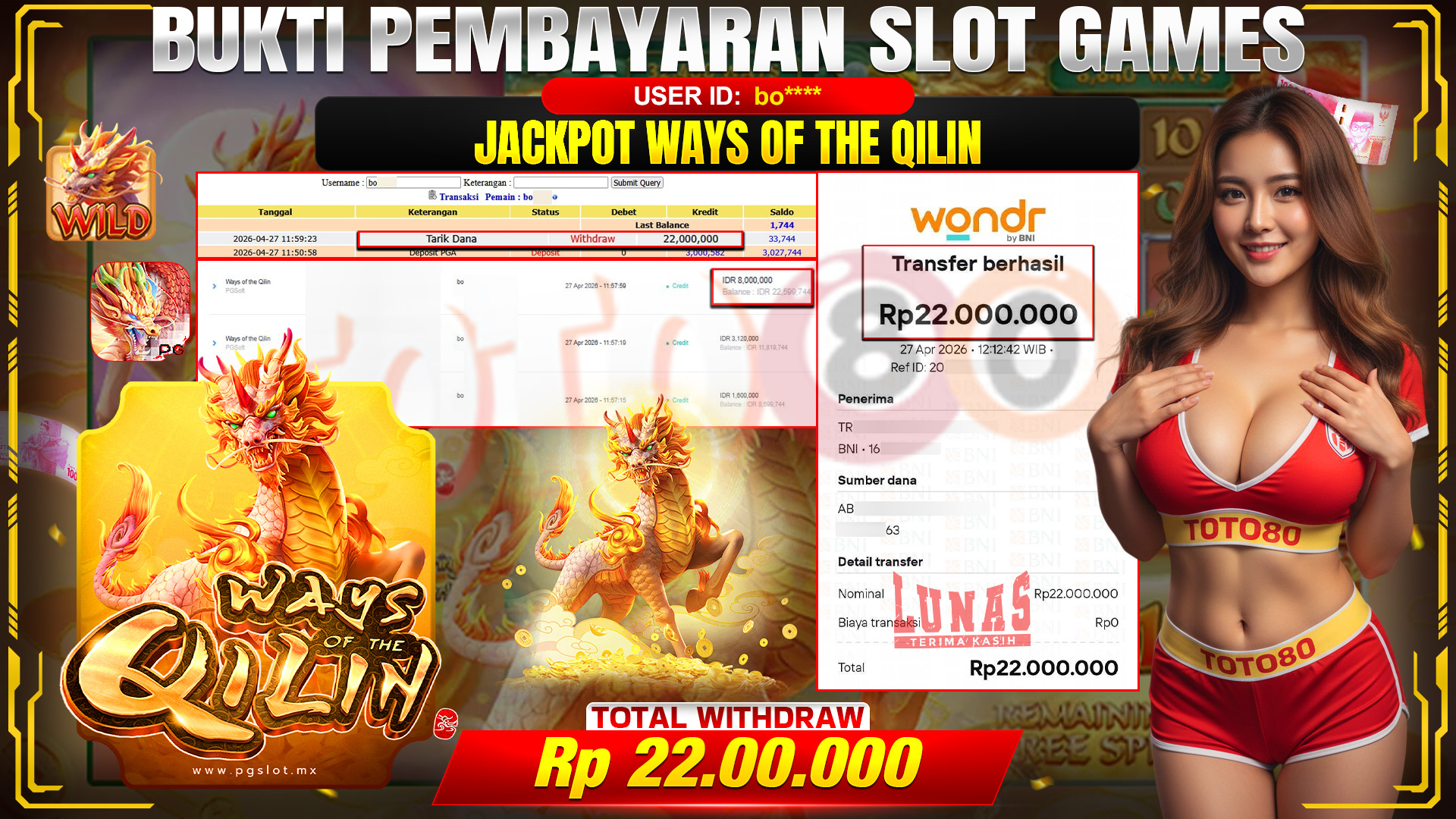 💰🎉 TOTO80 – JACKPOT SLOT WAYS OF THE QILIN RP. 25,000,000,- TELAH DIBAYARKAN! 💰🎉
