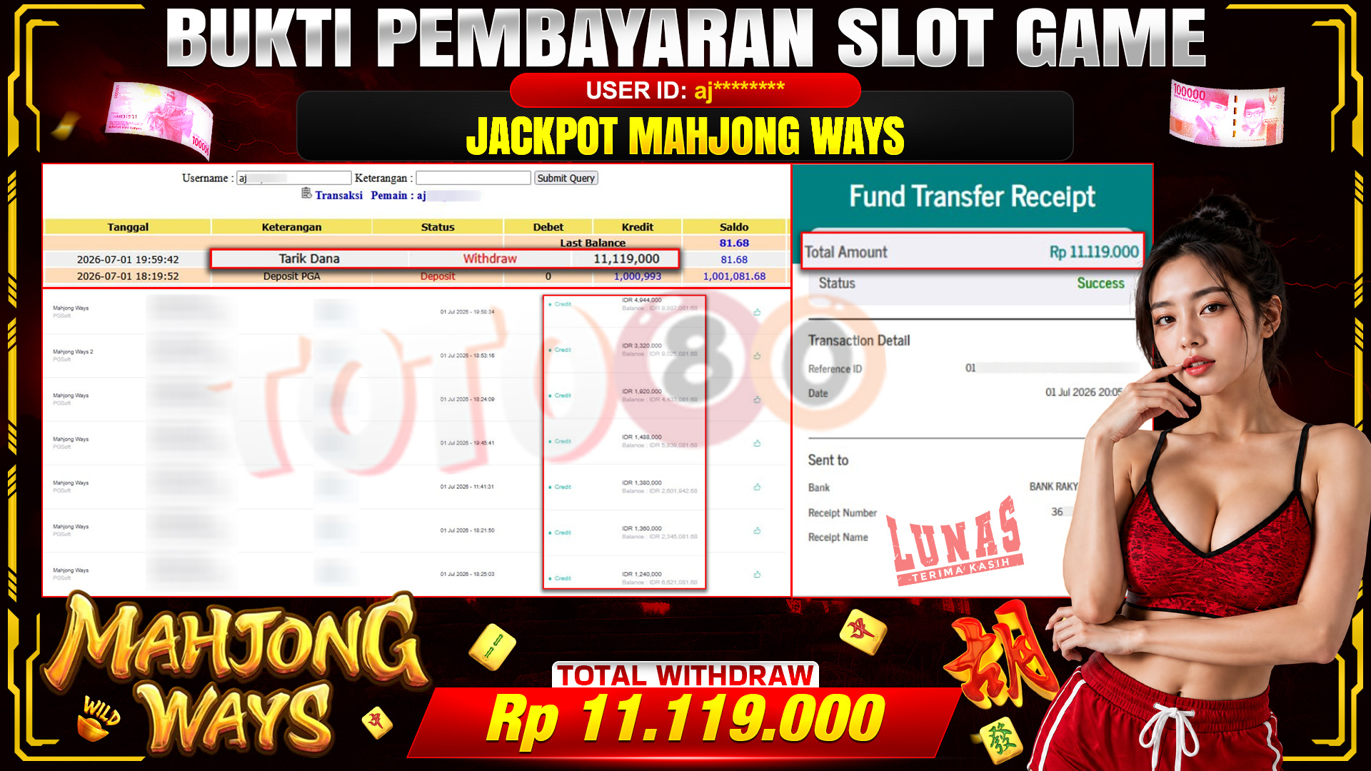 💰🎉 TOTO80 – JACKPOT SLOT MAHJONG  WAYS  RP. 11.119,000,-   TELAH DIBAYARKAN!💰🎉