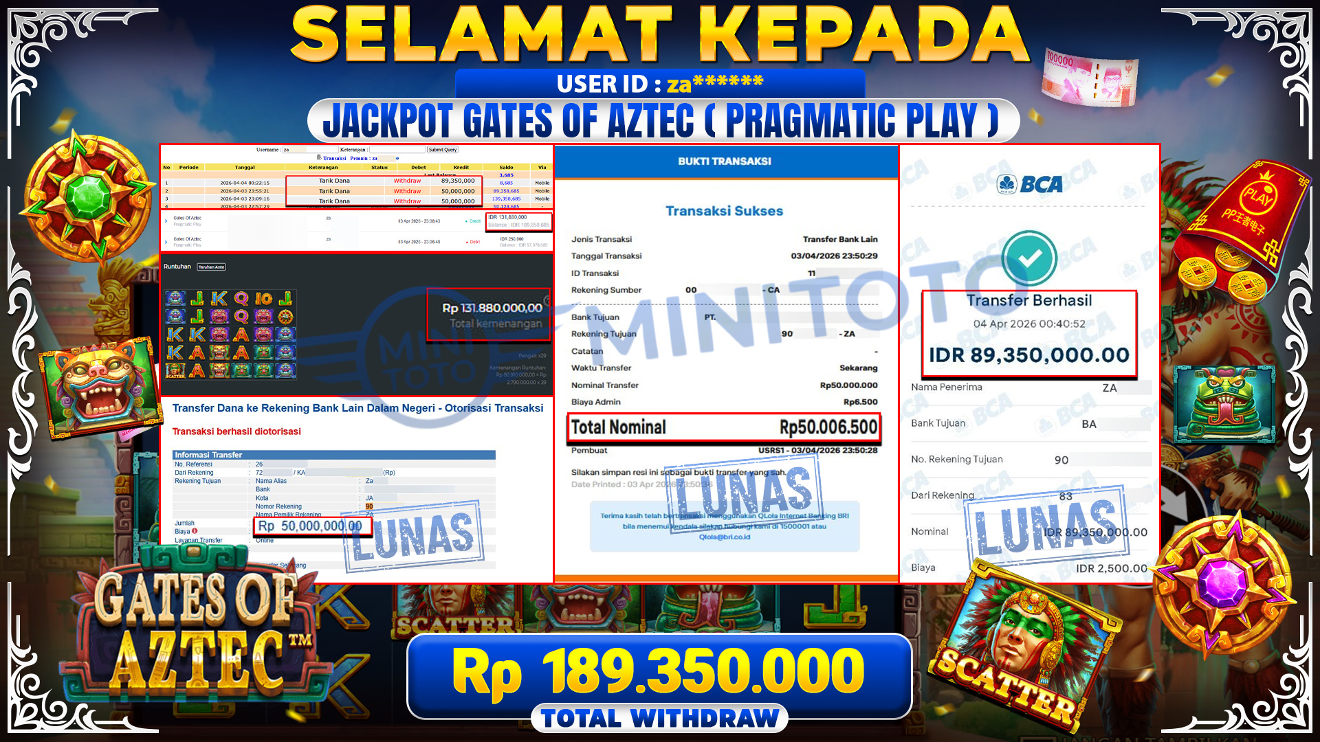 BUKTI JACPOT Gates Of Aztec - Pragmatic Play