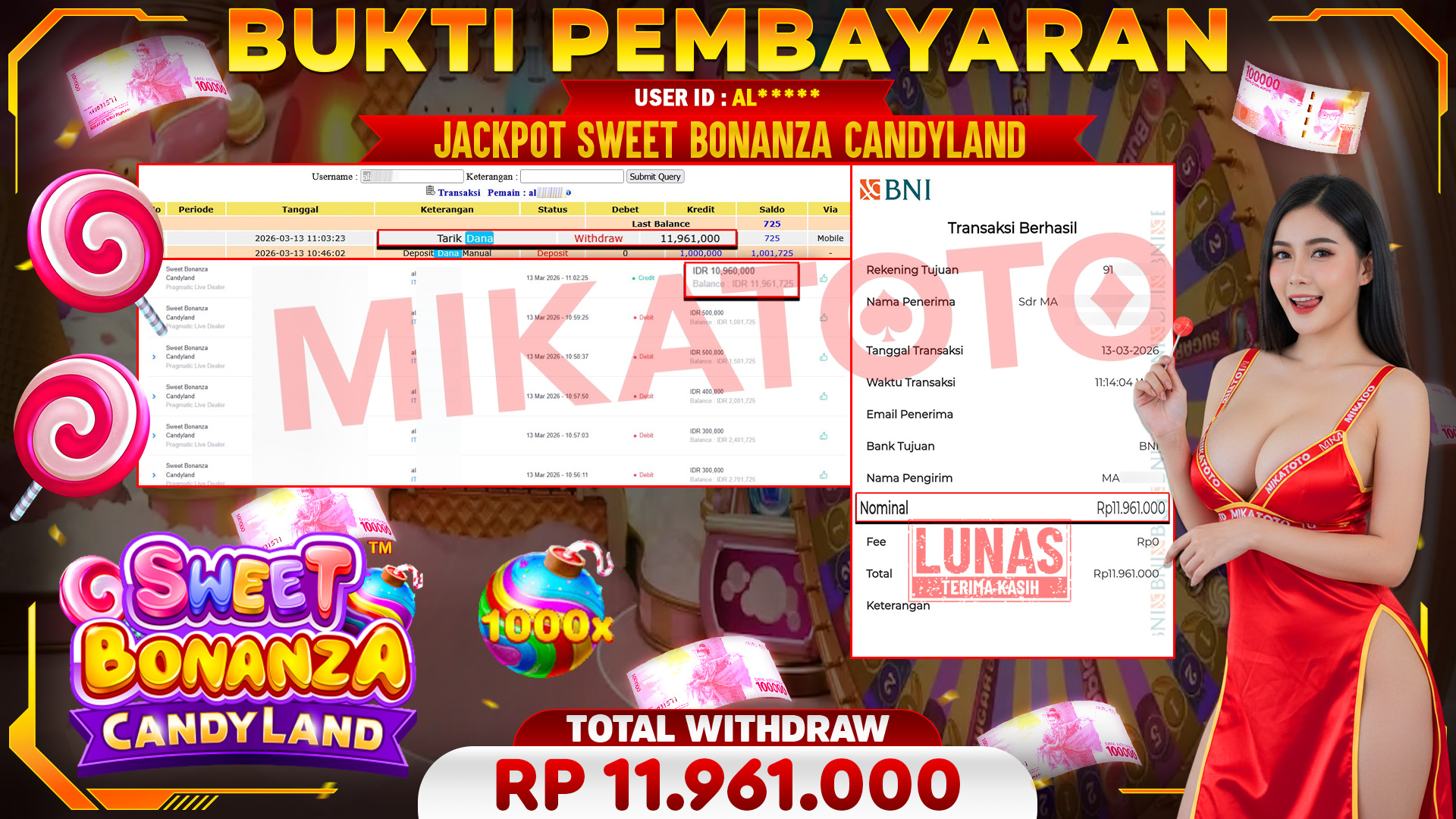 🏆 SELAMAT KEPADA PEMENANG JACKPOT DI Sweet Bonanza Candyland - Pragmatic Live Dealer 11,961.000🏆