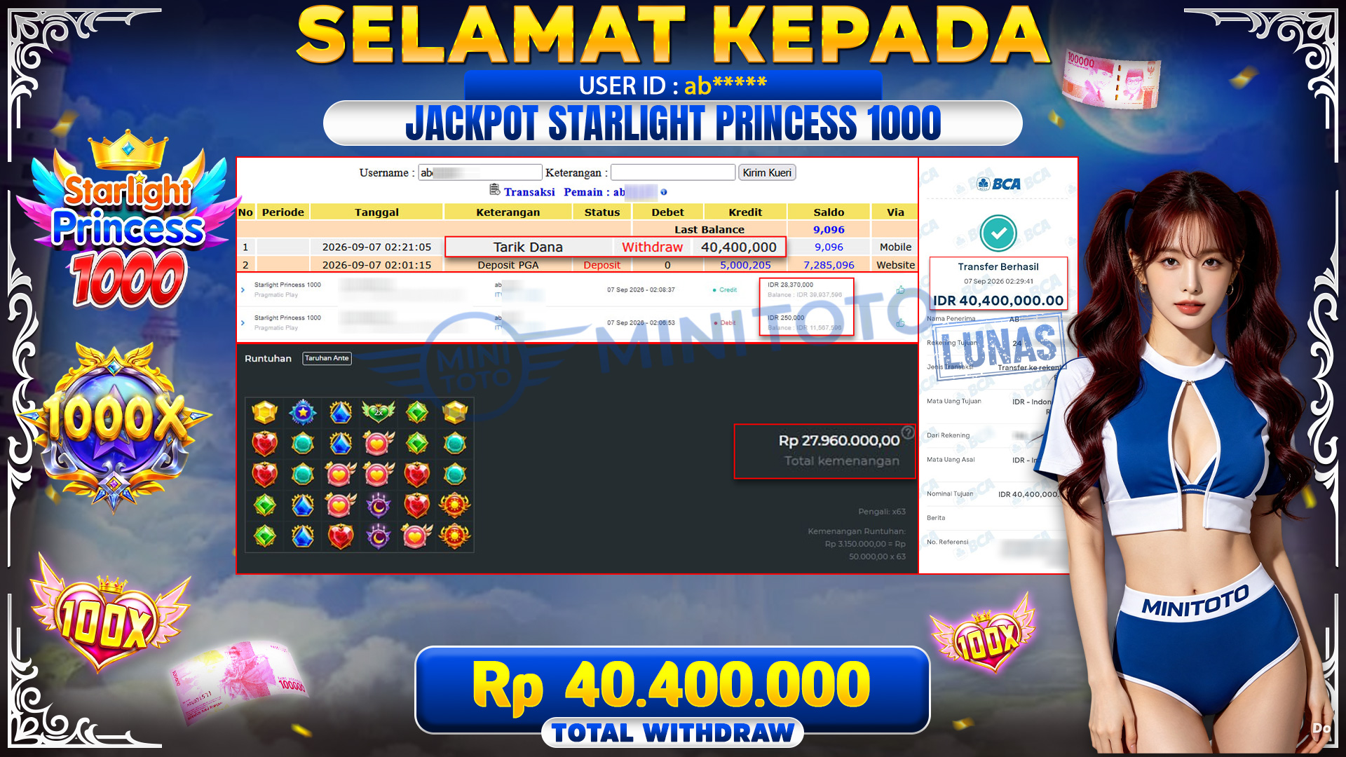 BUKTI JACKPOT Starlioght Princess 1000 Pragmatic Play