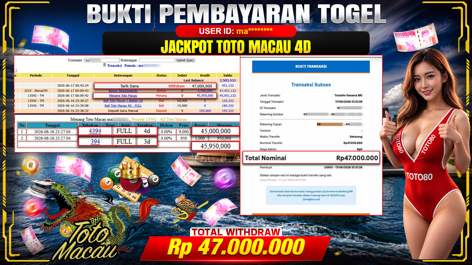 💰🎉 TOTO80 – JACKPOT TOGEL TOTO MACAU 4D RP. 47,000,000,- TELAH DIBAYARKAN!💰🎉