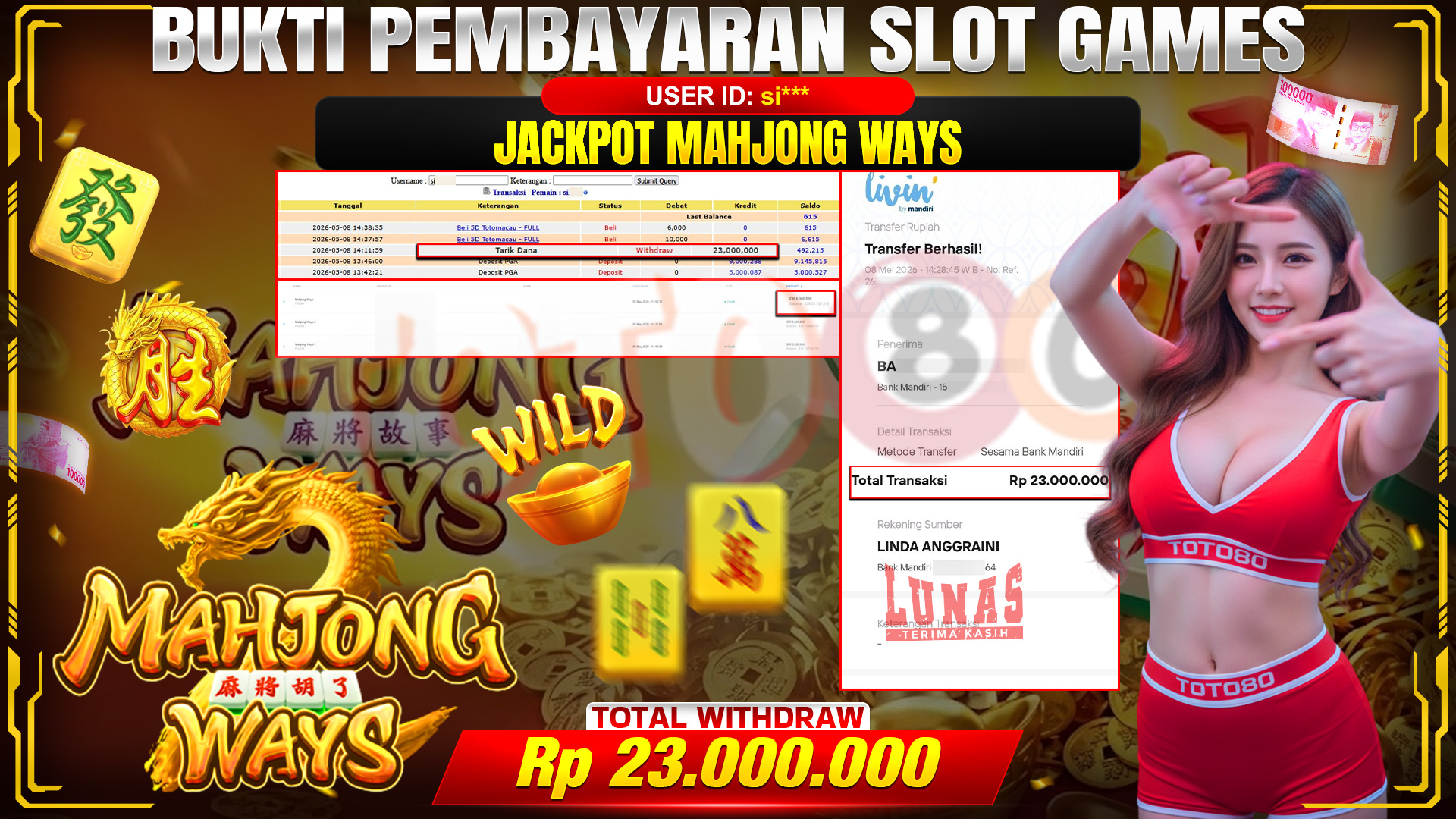 💰🎉 TOTO80 – JACKPOT SLOT MAHJONG WAYS RP. 23,000,000,- TELAH DIBAYARKAN!💰🎉