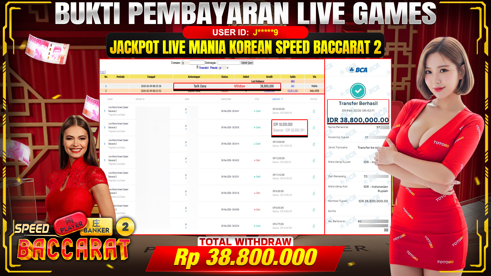 🎉 TOTO80 – JACKPOT LIVE MANIA KOREAN SPEED BACCARAT 2 RP.38,800,000,- TELAH DIBAYARKAN! 🎉