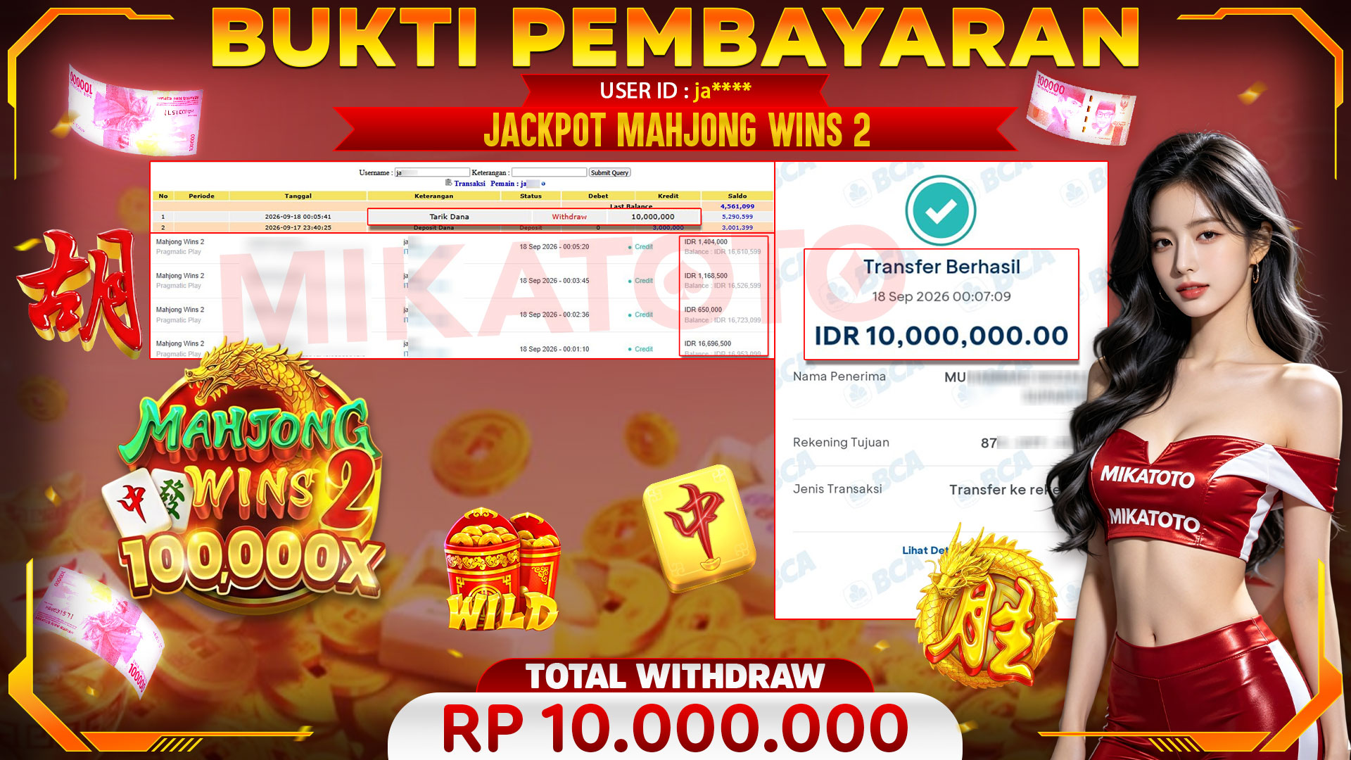 🏆 SELAMAT KEPADA PEMENANG JACKPOT DI Mahjong Wins 2 - Pragmatic Play 10,000,000 🏆