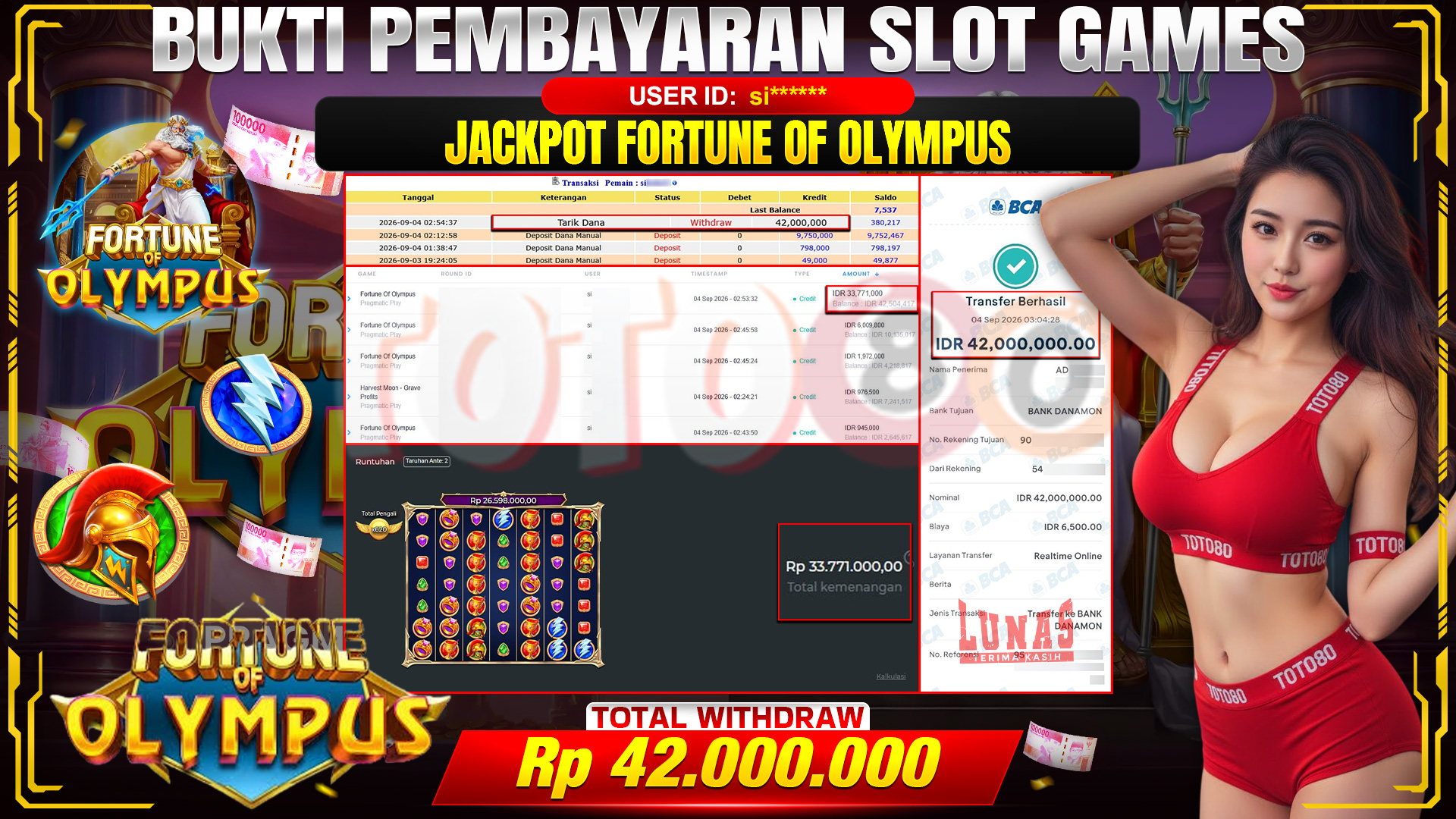 💰🎉 TOTO80 – JACKPOT SLOT  FORTUNE OF OLYMPUS RP. 42,000,000,-  TELAH DIBAYARKAN!💰🎉
