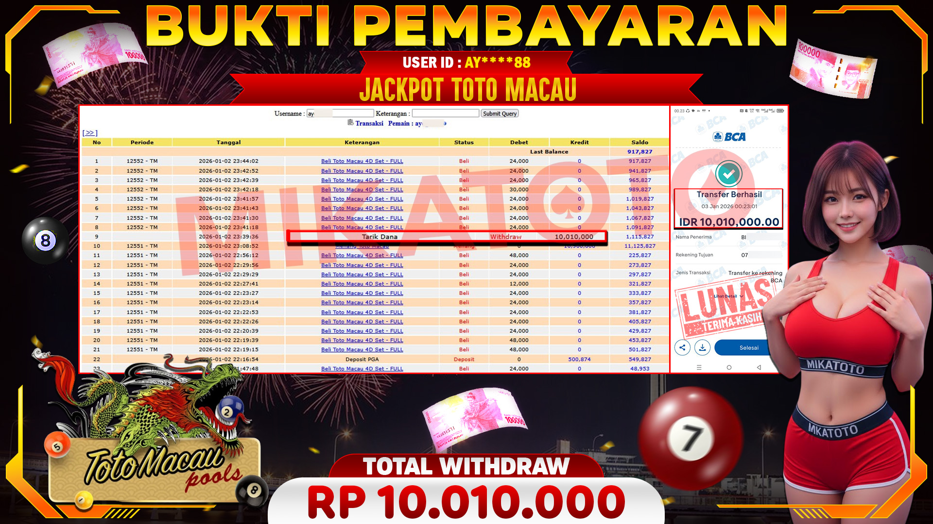 🏆 SELAMAT KEPADA PEMENANG JACKPOT DI Menang Toto Macau - TOGEL 10,010,000🏆