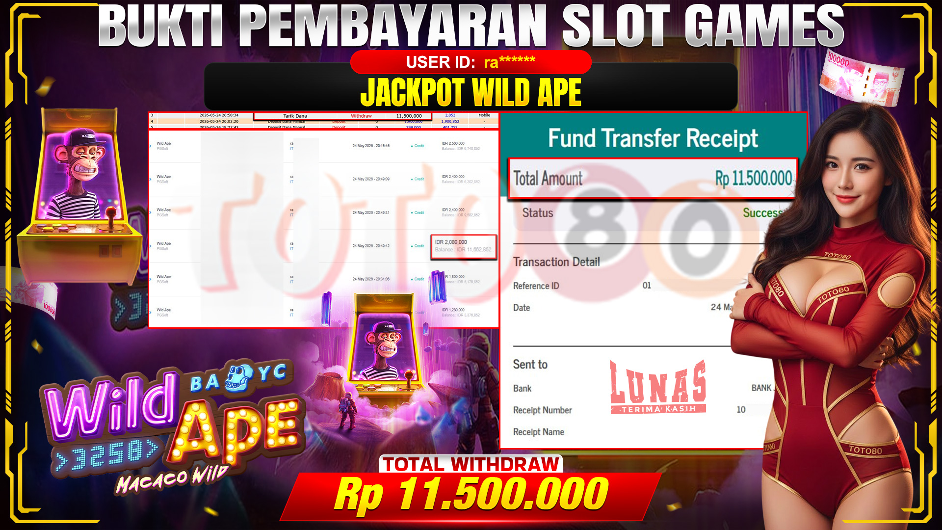 💰🎉 TOTO80 – JACKPOT SLOT WILD APE  RP. 11,500,000,- TELAH DIBAYARKAN!💰🎉