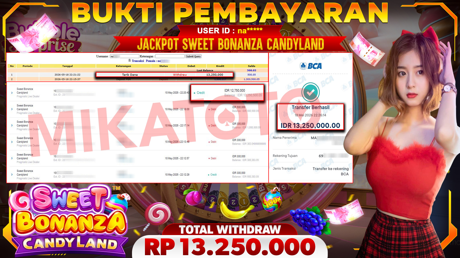 🏆 SELAMAT KEPADA PEMENANG JACKPOT DI Sweet Bonanza Candyland - Pragmatic Live Dealer 13,250,000🏆