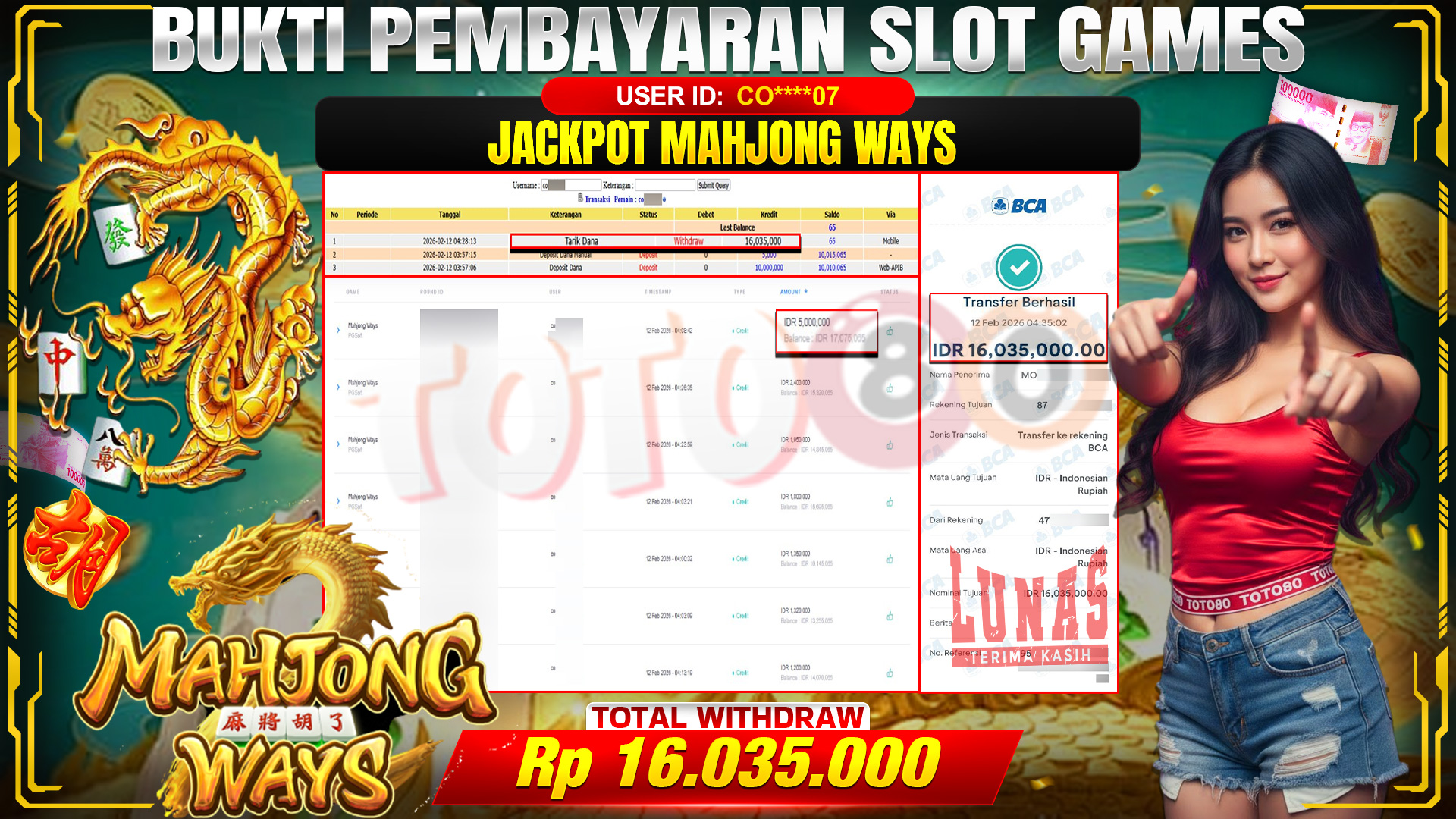🎉 TOTO80 – JACKPOT SLOT MAHJONG WAYS  RP. 16,035,000,- TELAH DIBAYARKAN! 🎉