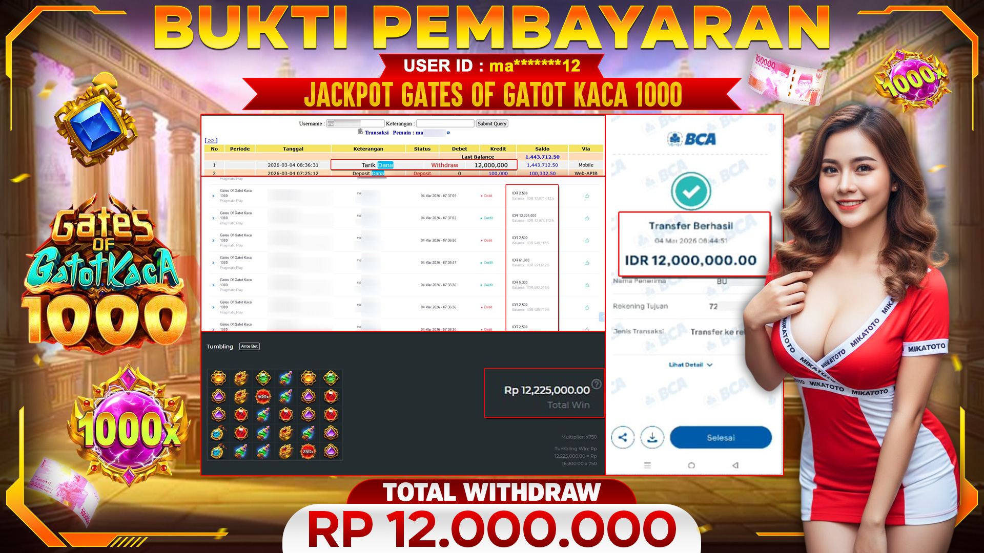 🏆 SELAMAT KEPADA PEMENANG JACKPOT DI Gates Of Gatot Kaca 1000 - Pragmatic Play 12,000.000🏆