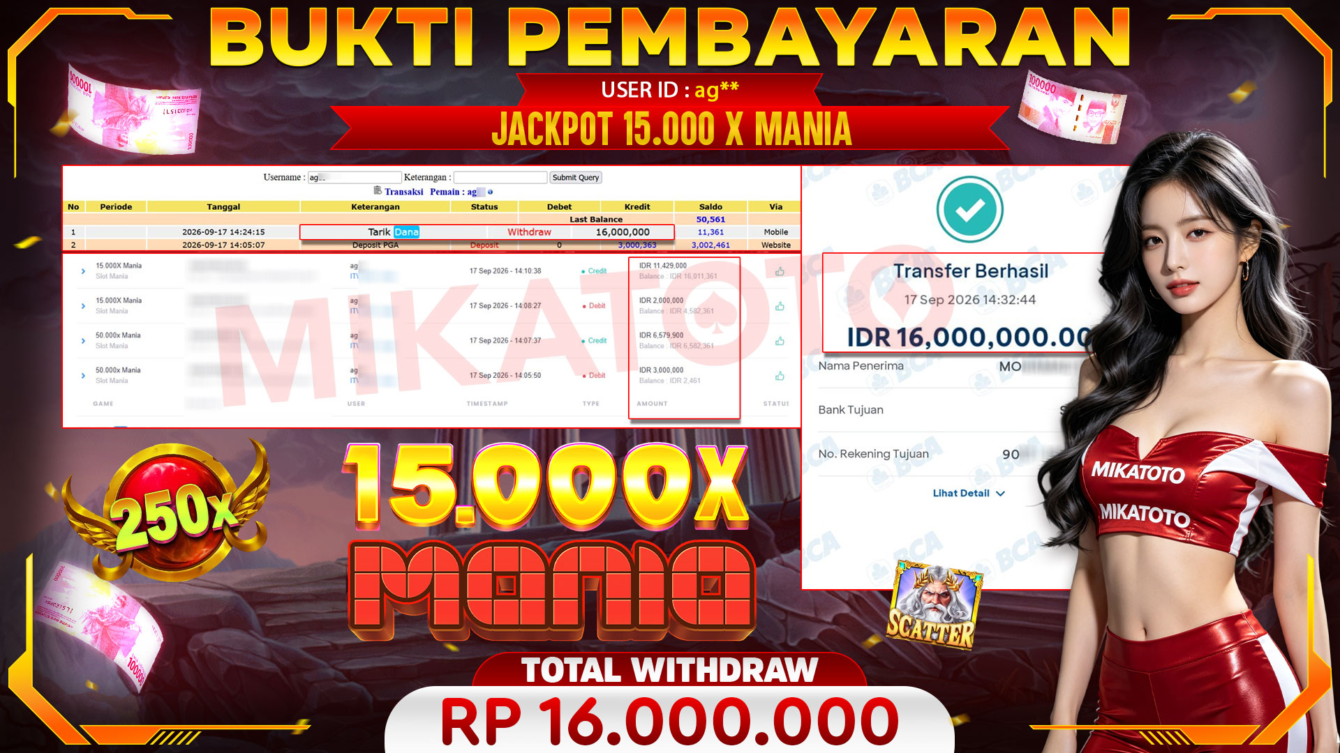 🏆 SELAMAT KEPADA PEMENANG JACKPOT DI 15.000X Mania  - Slot Mania 16,000,000 🏆