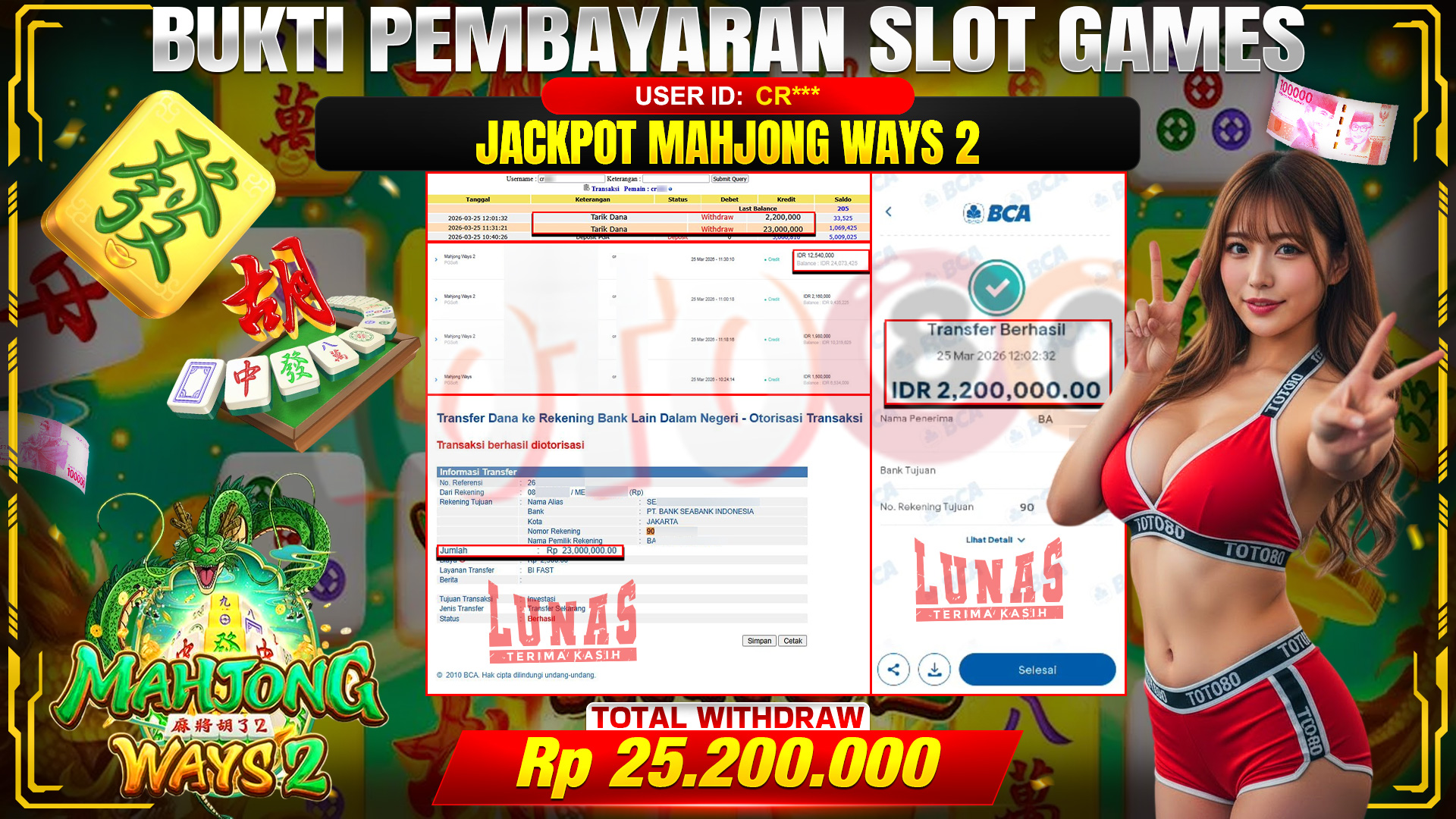 💰🎉TOTO80 – JACKPOT SLOT MAHJONG WAYS 2  RP.  25,200,000,- TELAH DIBAYARKAN! 💰🎉