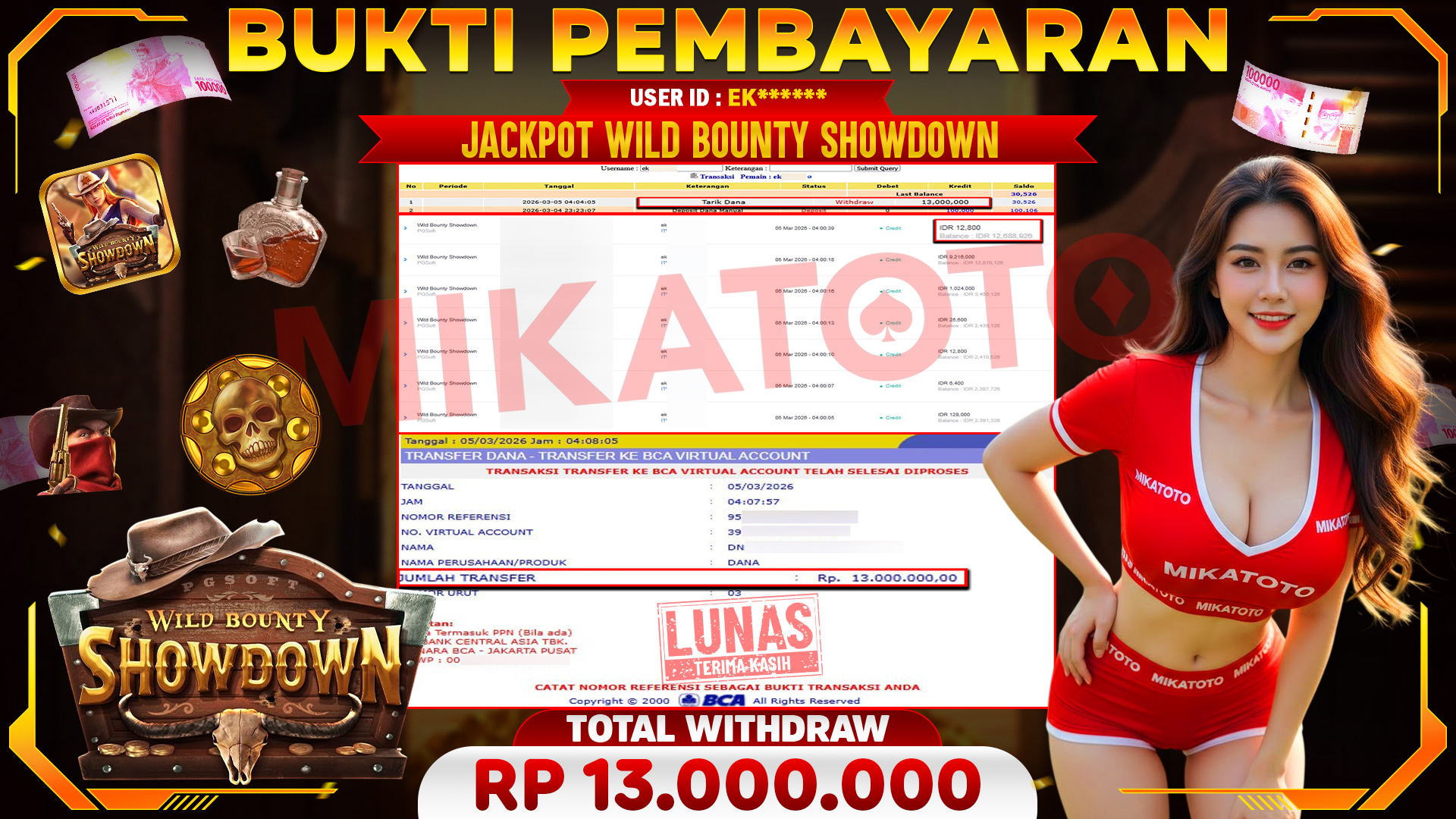 🏆 SELAMAT KEPADA PEMENANG JACKPOT DI Wild Bounty Showdown - PGSoft 13,000.000🏆
