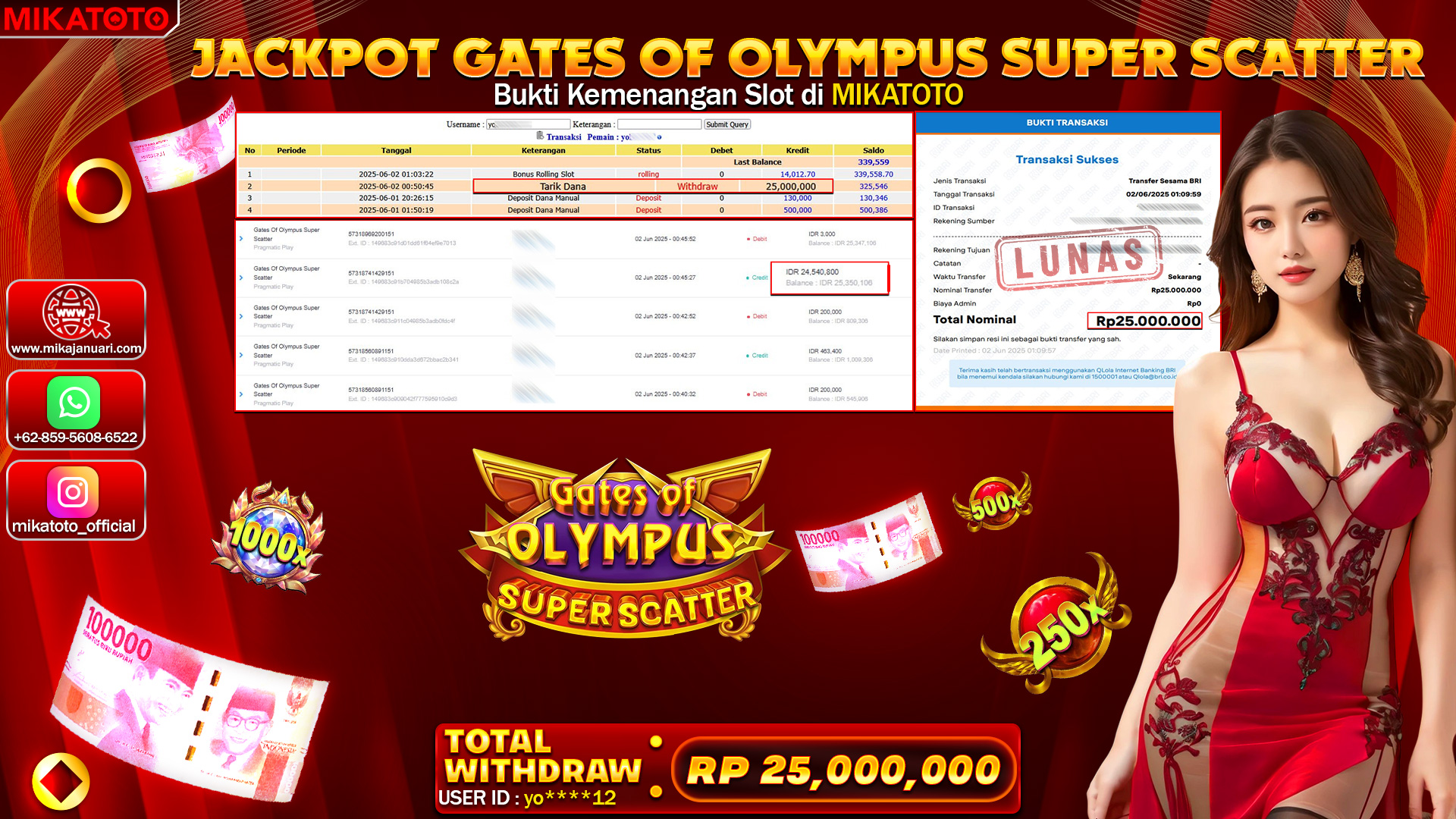 🏆 SELAMAT KEPADA PEMENANG JACKPOT DI Gates Of Olympus Super Scatter 25,000,000🏆