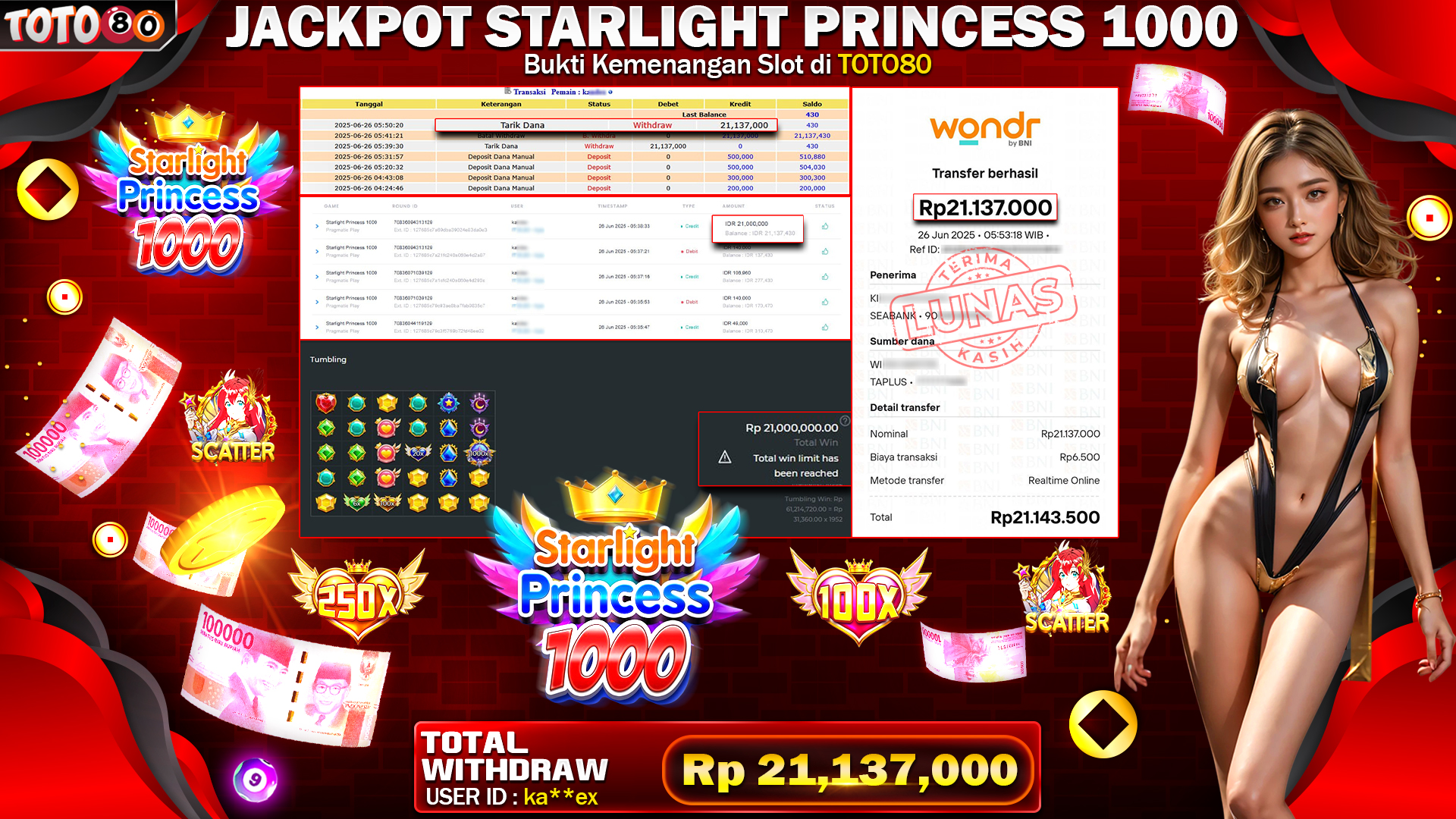 🎉 TOTO80 – JACKPOT SLOT STARLIGHT PRINCES 1000 RP.21,137,000,- TELAH DIBAYARKAN!🎉