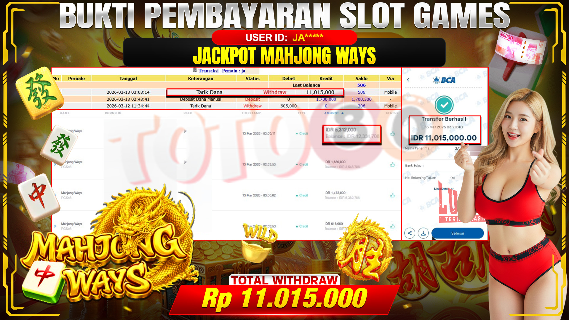 🎉 TOTO80 – JACKPOT SLOT MAHJONG WAYS. RP. 11,015,000,- TELAH DIBAYARKAN! 🎉