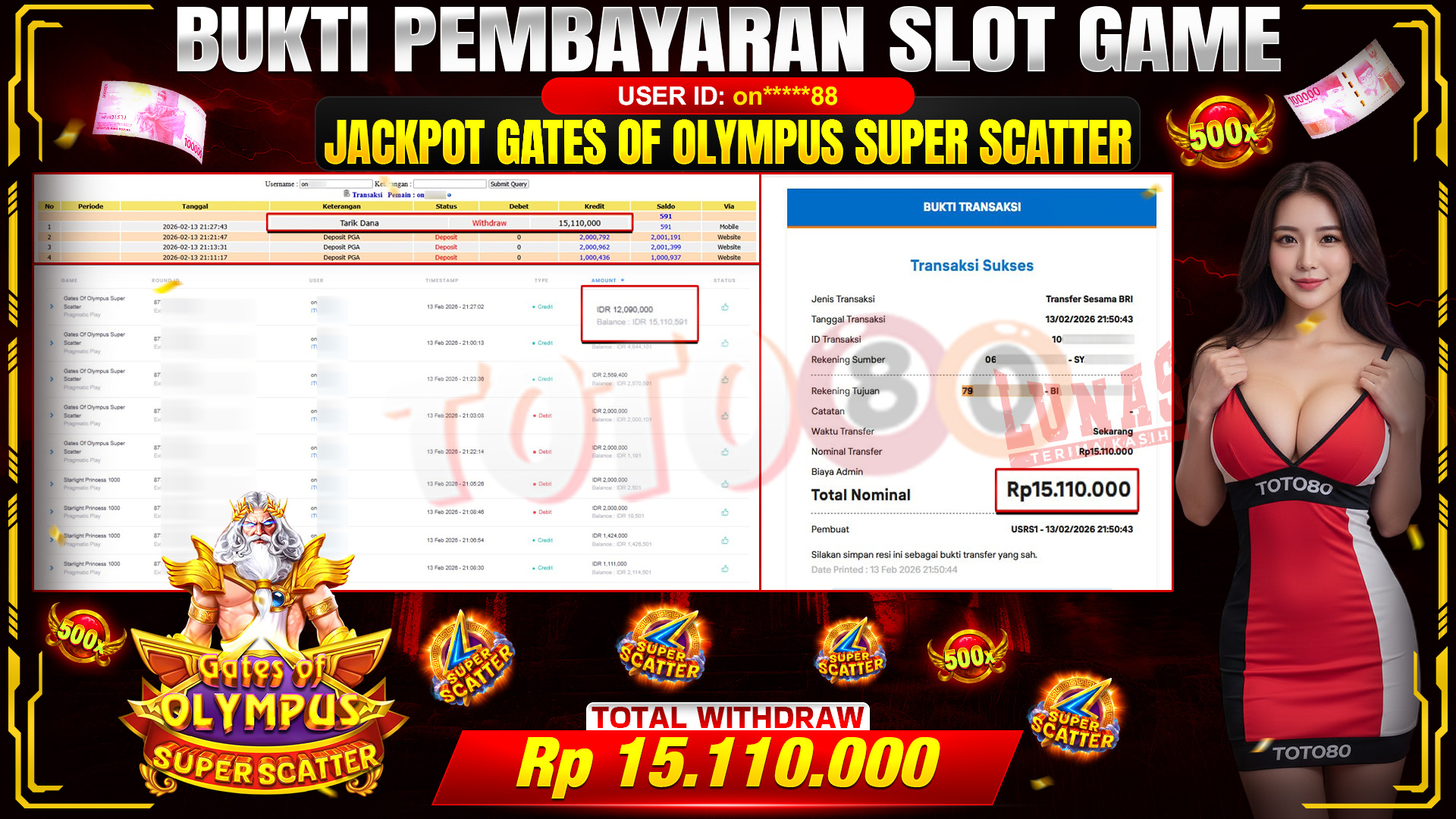 🎉 TOTO80 – JACKPOT SLOT GATES OF OLYMPUS SUPER SCATTER RP. 15,110,000,- TELAH DIBAYARKAN! 🎉