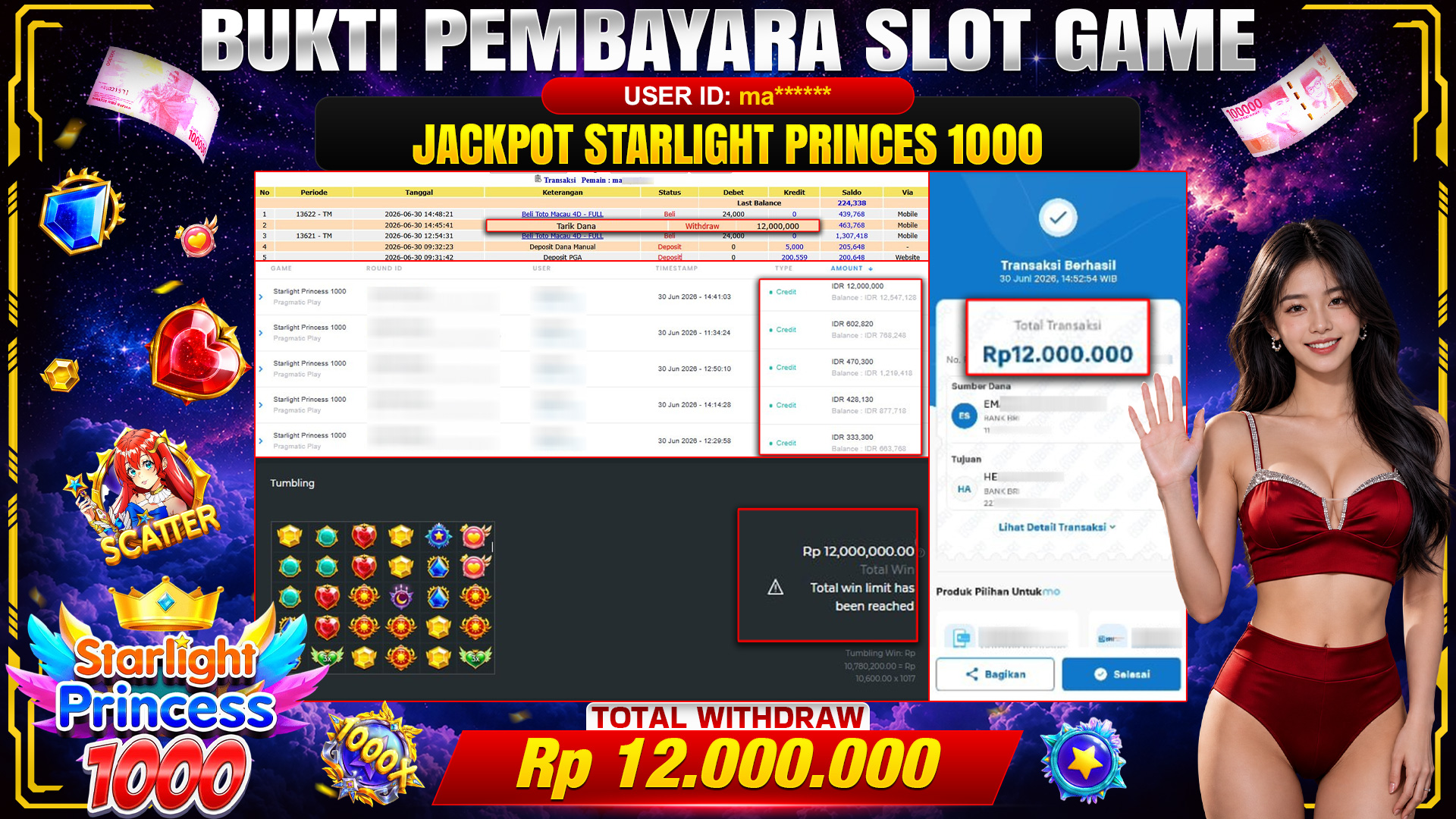 💰🎉 TOTO80 – JACKPOT SLOT STARLIGHT PRINCESS 1000 RP. 12,000,000,- TELAH DIBAYARKAN!💰🎉