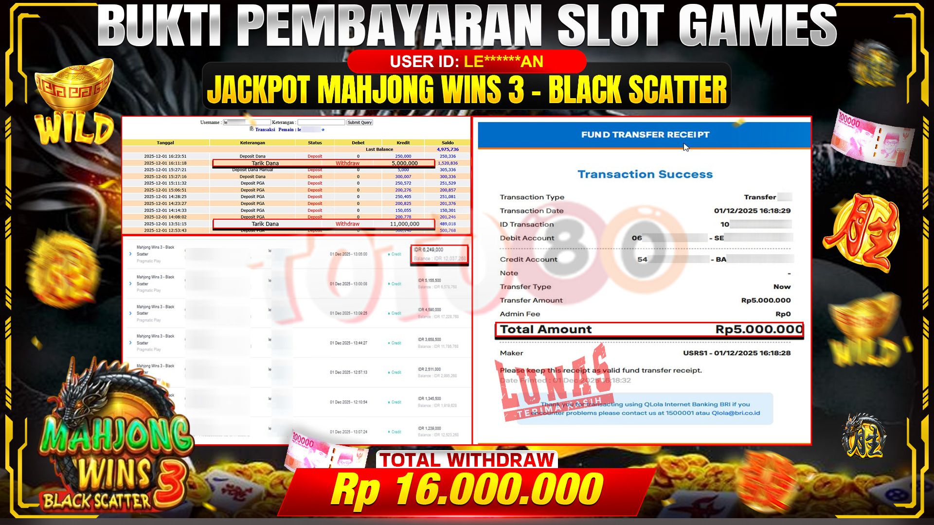 🎉 TOTO80 – JACKPOT SLOT MAHJONG WINS 3 - BLACK SCATTER RP. 16,000,000,- TELAH DIBAYARKAN! 🎉